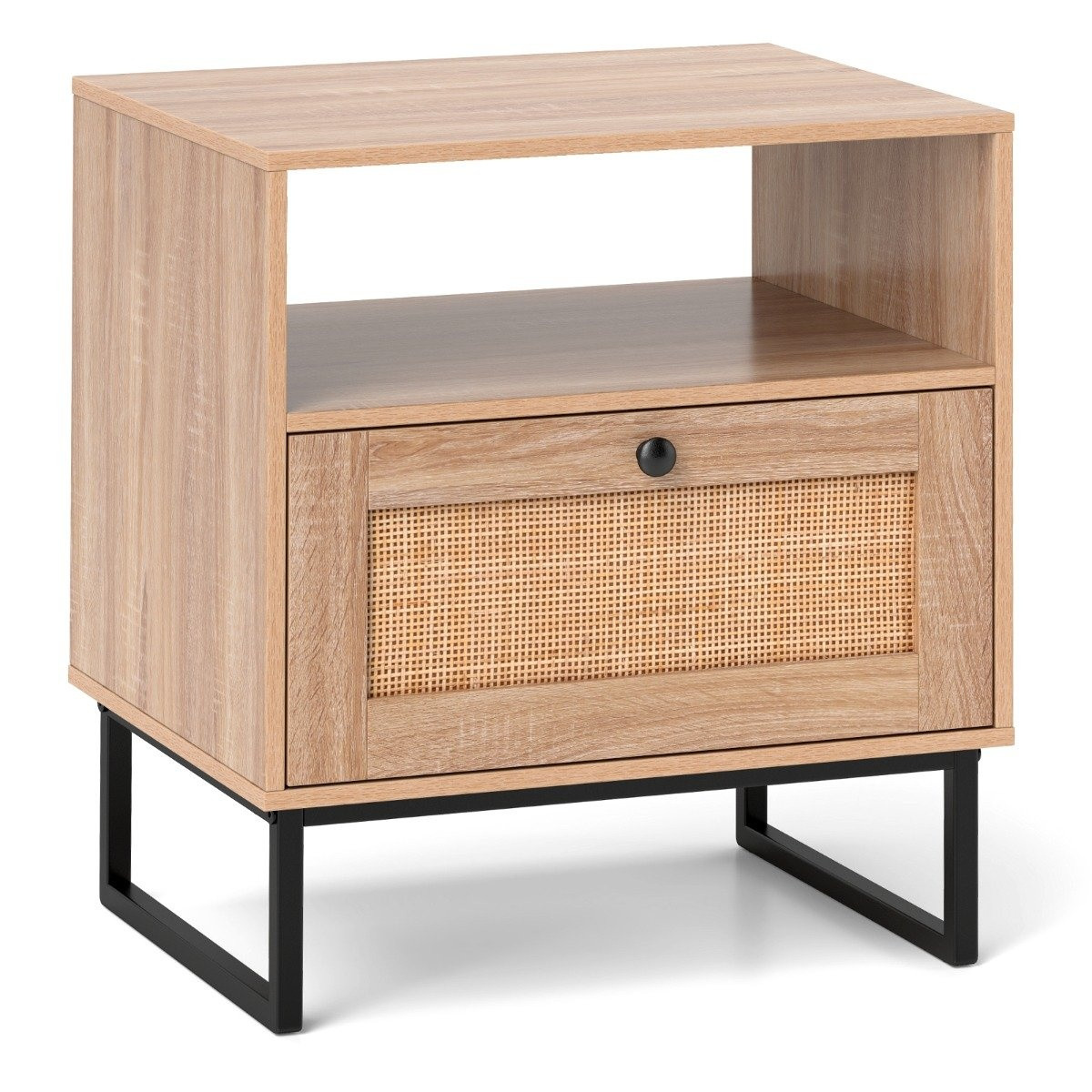 Rattan bedside table in medieval style with drawer & open compartme...