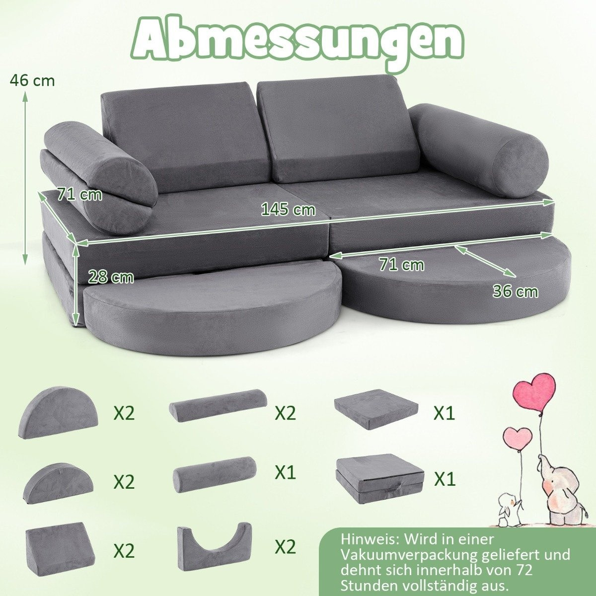 Sofá modular infantil de 14 peças, sofá de espuma para brincar, sof...