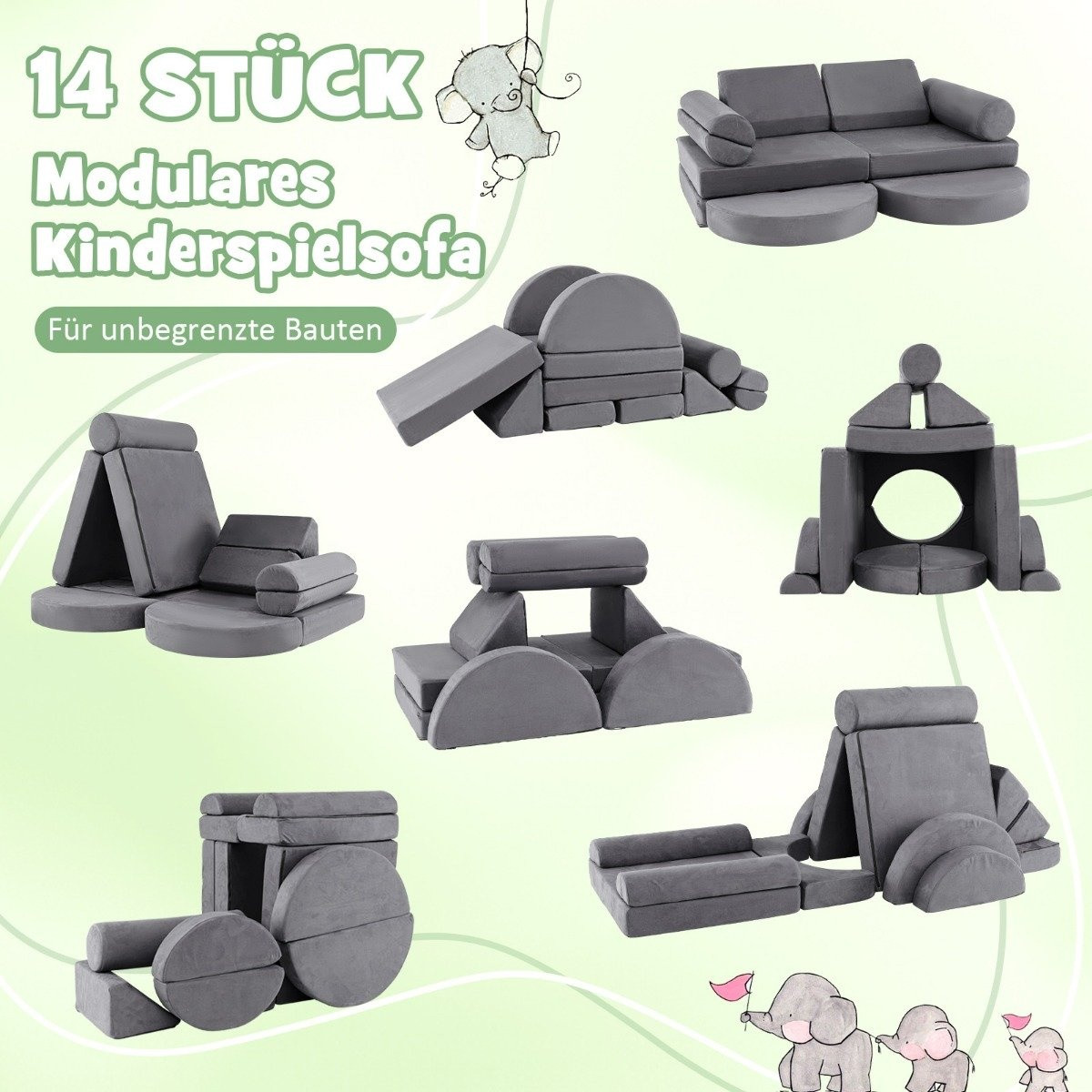 Sofá modular infantil de 14 peças, sofá de espuma para brincar, sof...