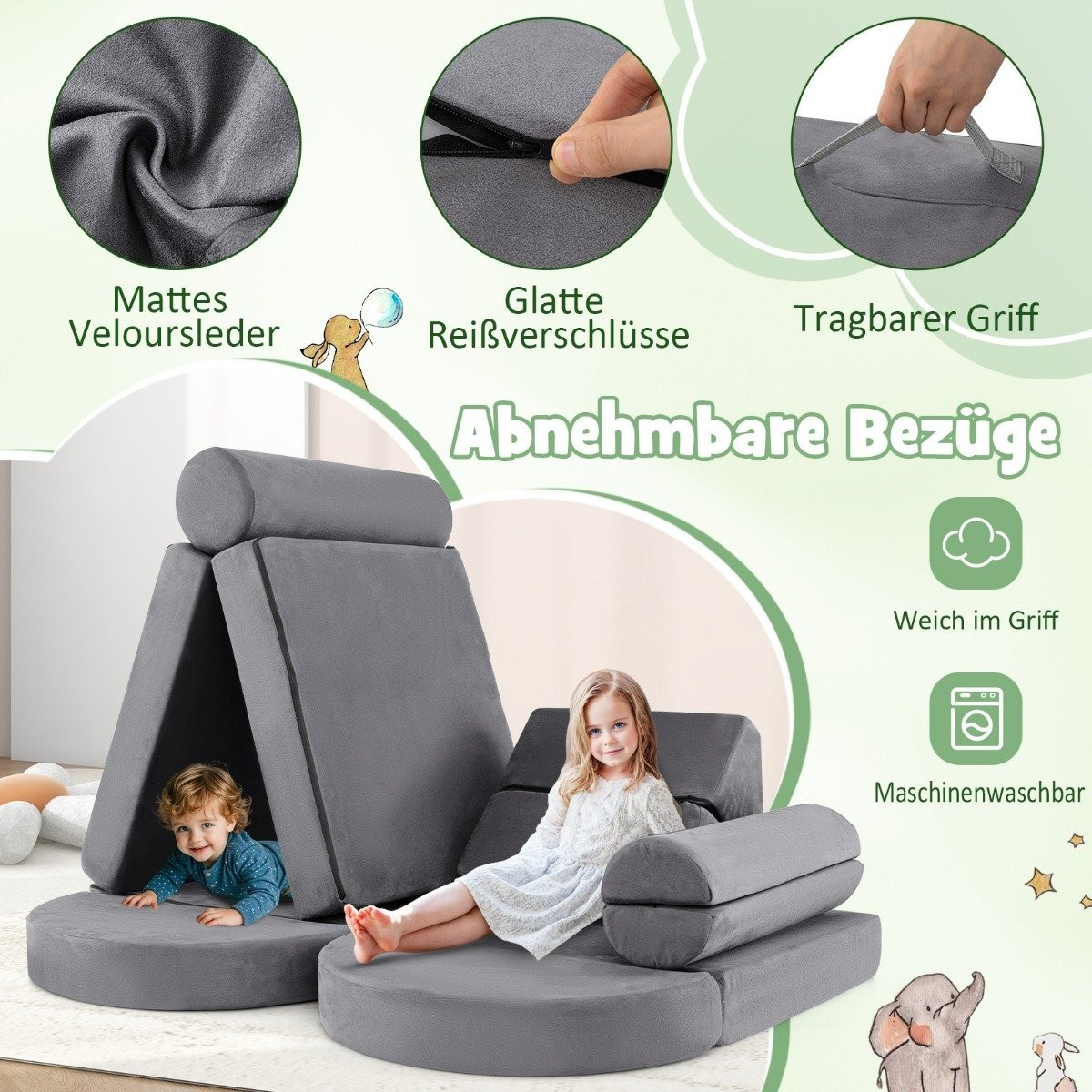 Sofá modular infantil de 14 peças, sofá de espuma para brincar, sof...