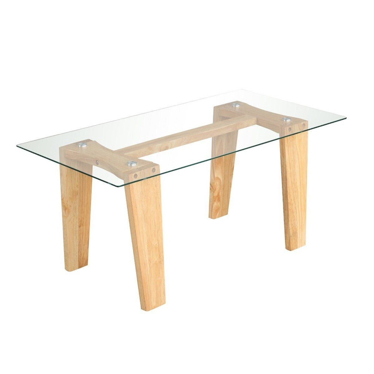 Glass coffee table with rubberwood legs Rectangular side table Glas...