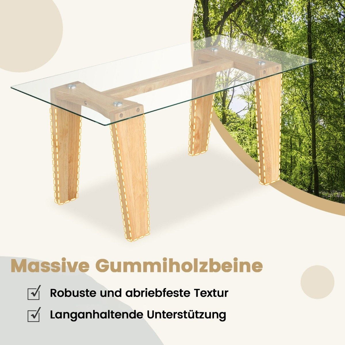 Glass coffee table with rubberwood legs Rectangular side table Glas...