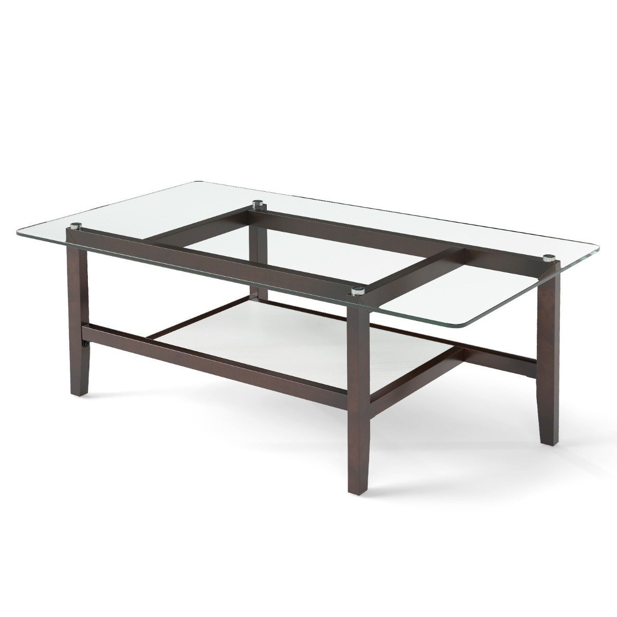 Glass coffee table 2-tier side table with storage space 107 cm long...