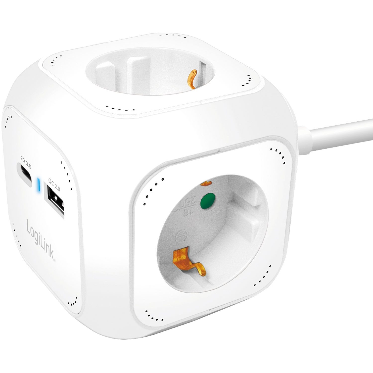 Power Cube Tomada multi-ramificação + USB-A/USB-C PD 20W