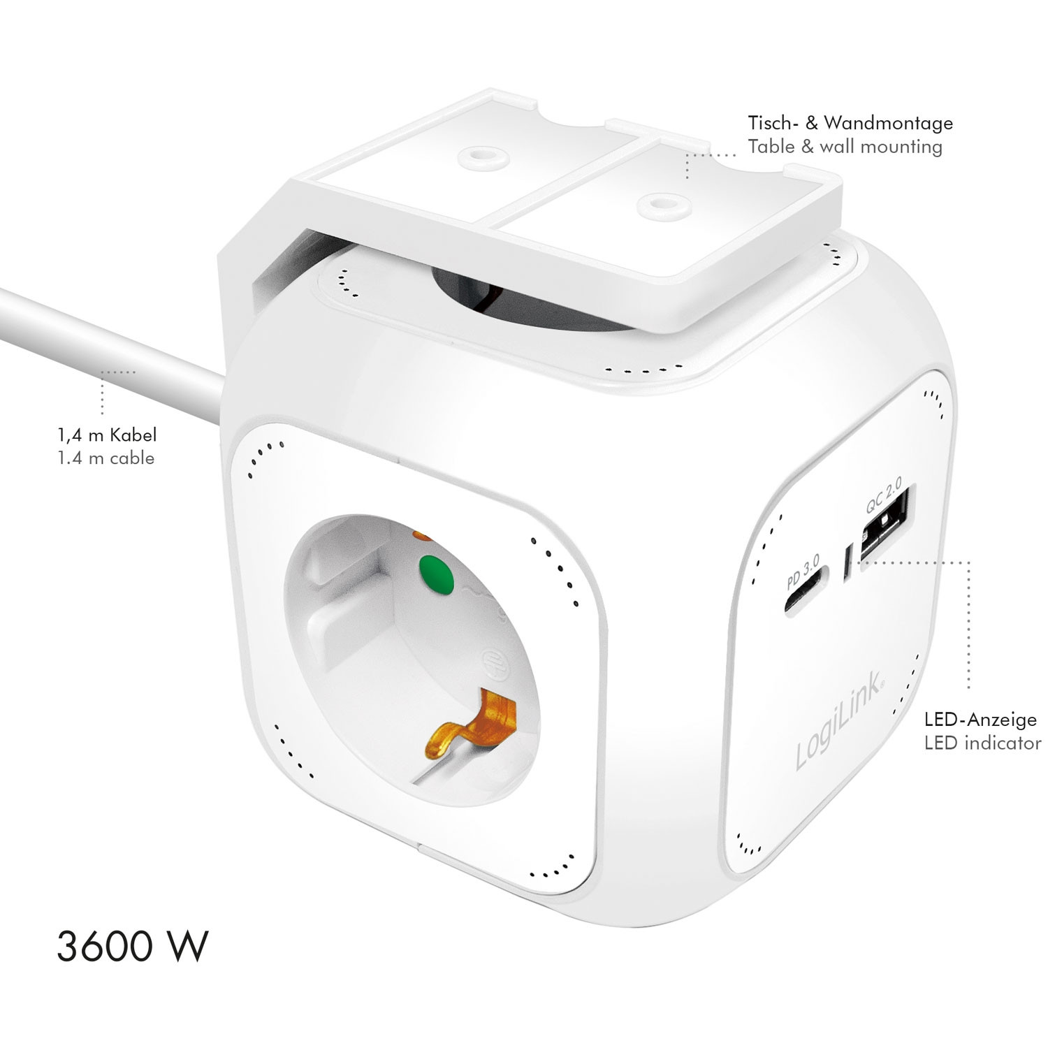 Power Cube Multiprise + USB-A/USB-C PD 20W