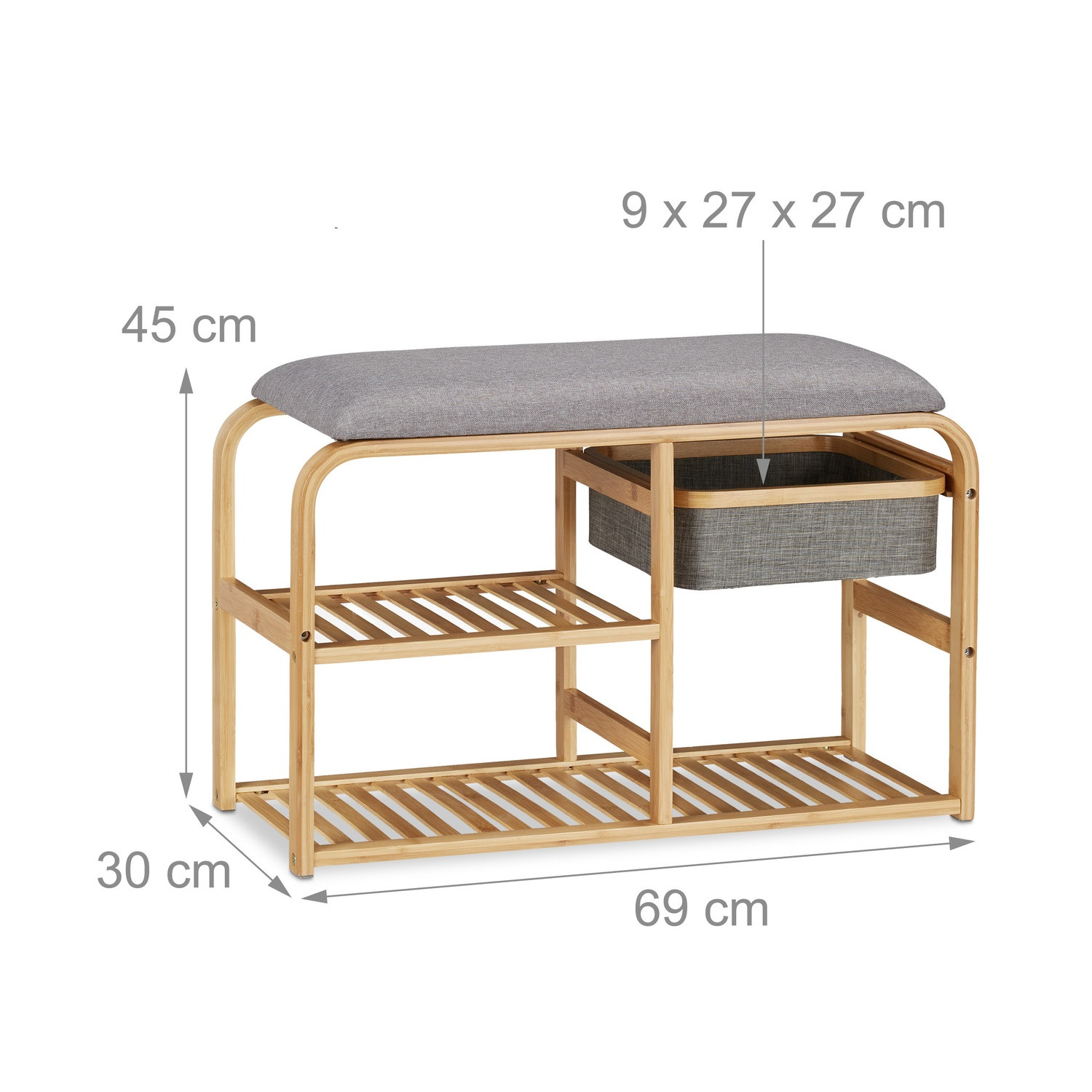 Banc à chaussures en bambou avec compartiments