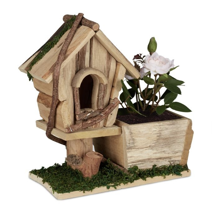 Vaso com casa para pássaros