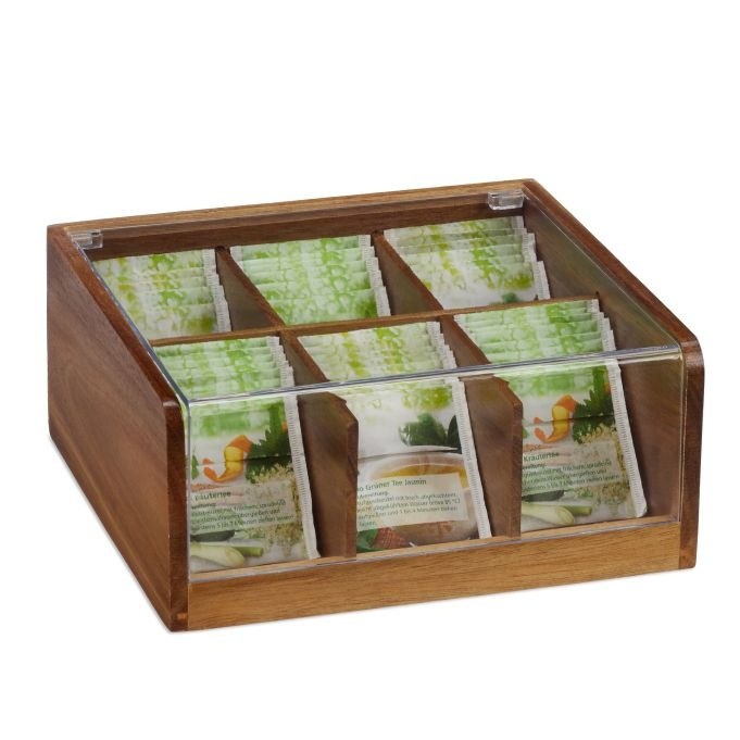 Boîte à thé en bois à 6 compartiments