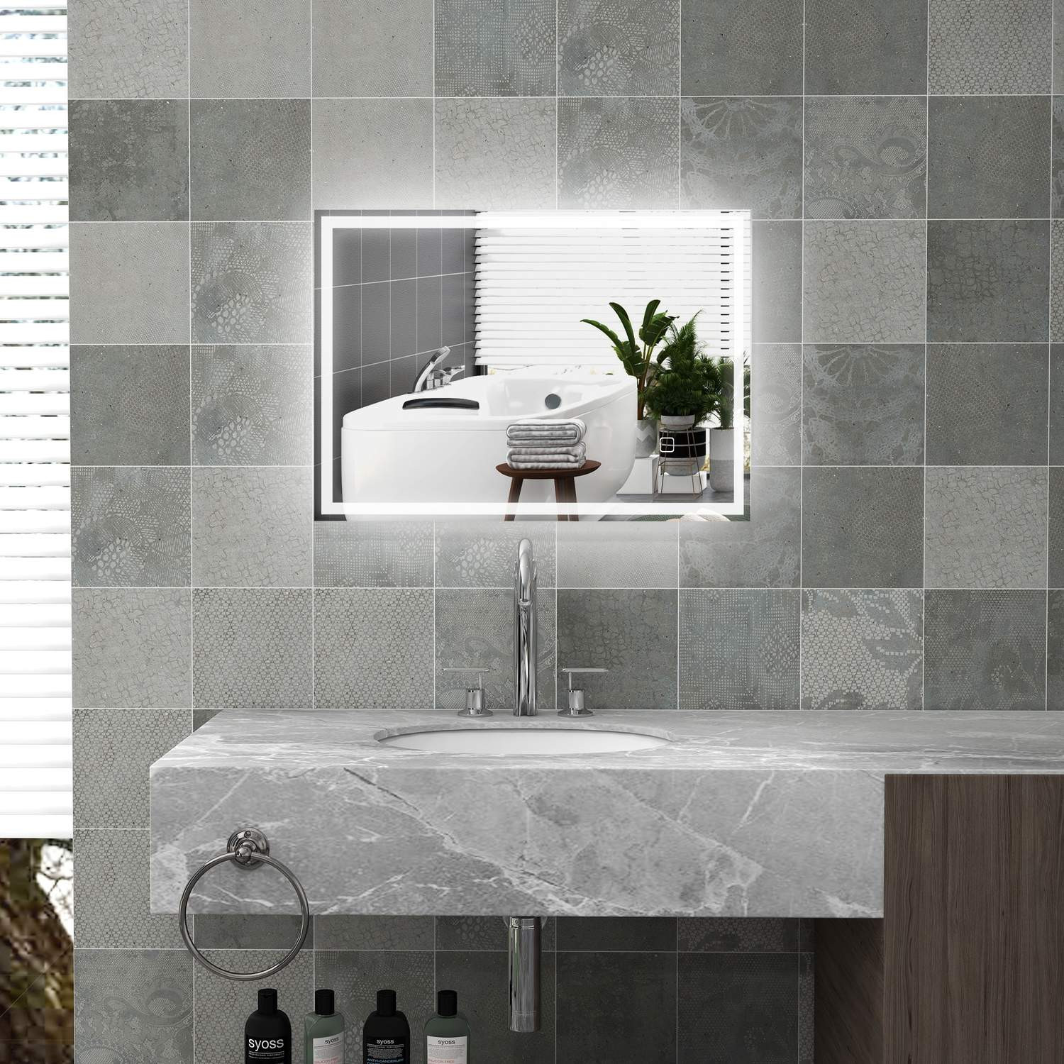 Bathroom mirror, wall mirror, LED, touch switch, white