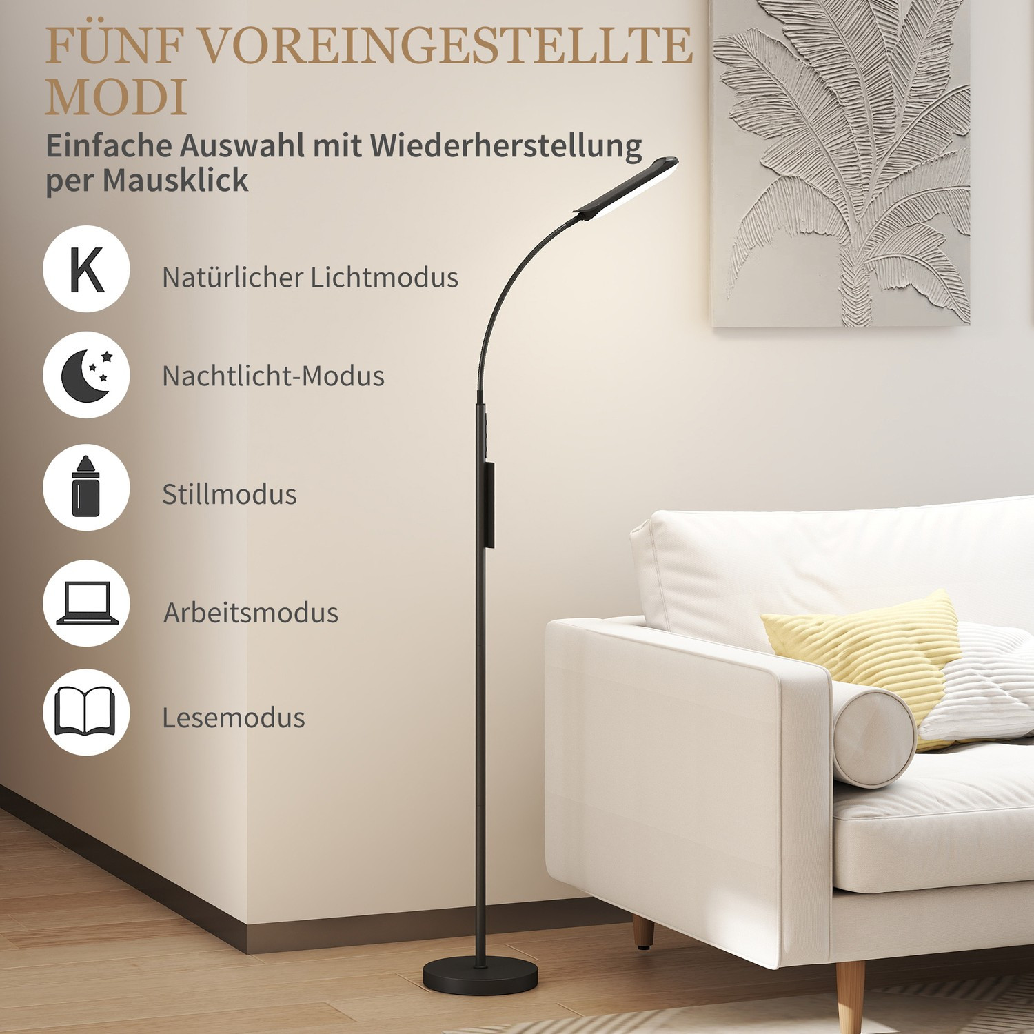 LED floor lamp, 5 modes, memory function, adjustable brightness, st...