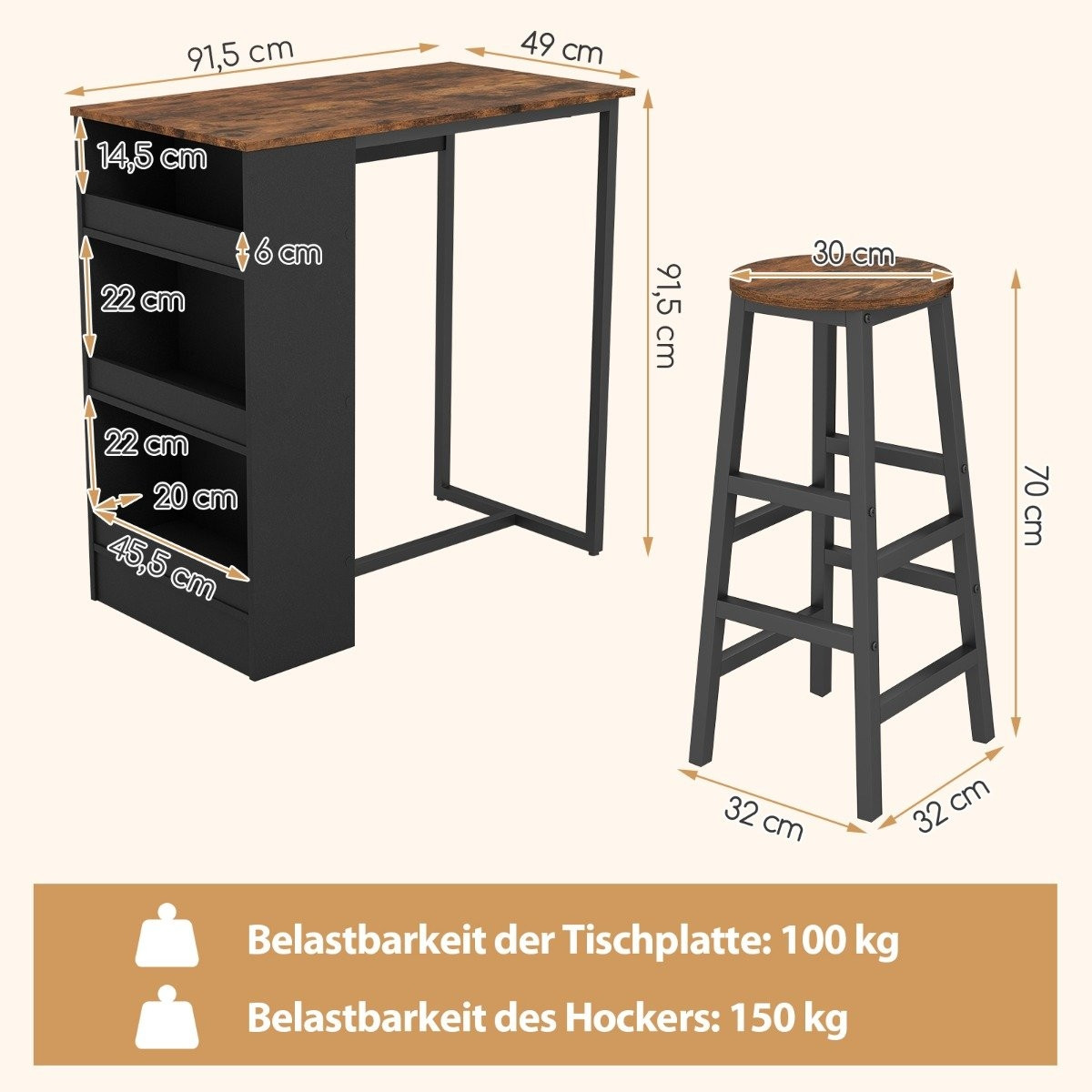 Kitchen table with 2 stools, space-saving bistro table, counter tab...