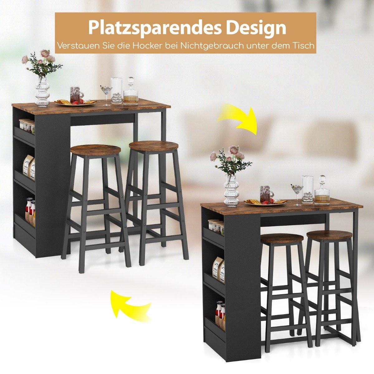 Kitchen table with 2 stools, space-saving bistro table, counter tab...