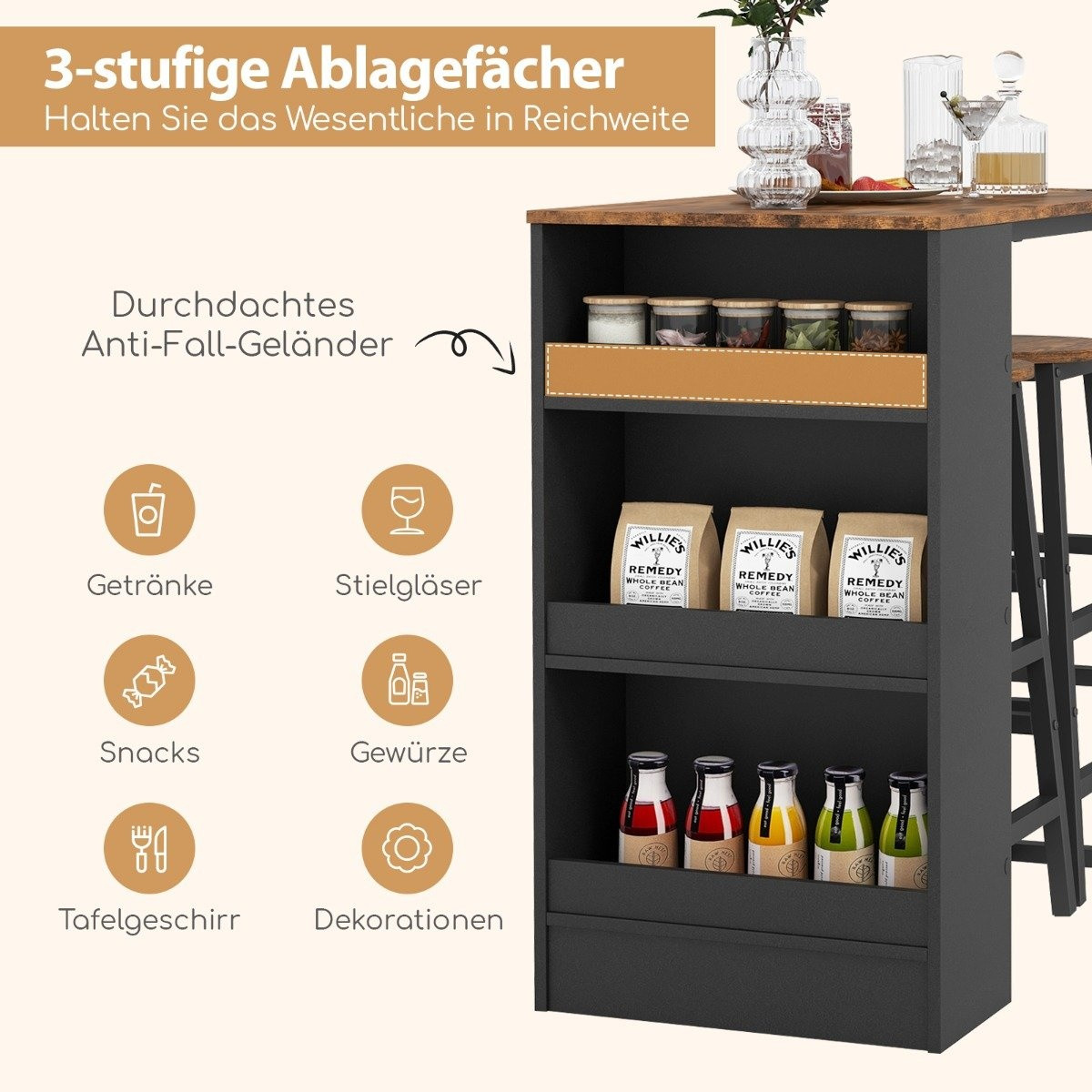 Kitchen table with 2 stools, space-saving bistro table, counter tab...
