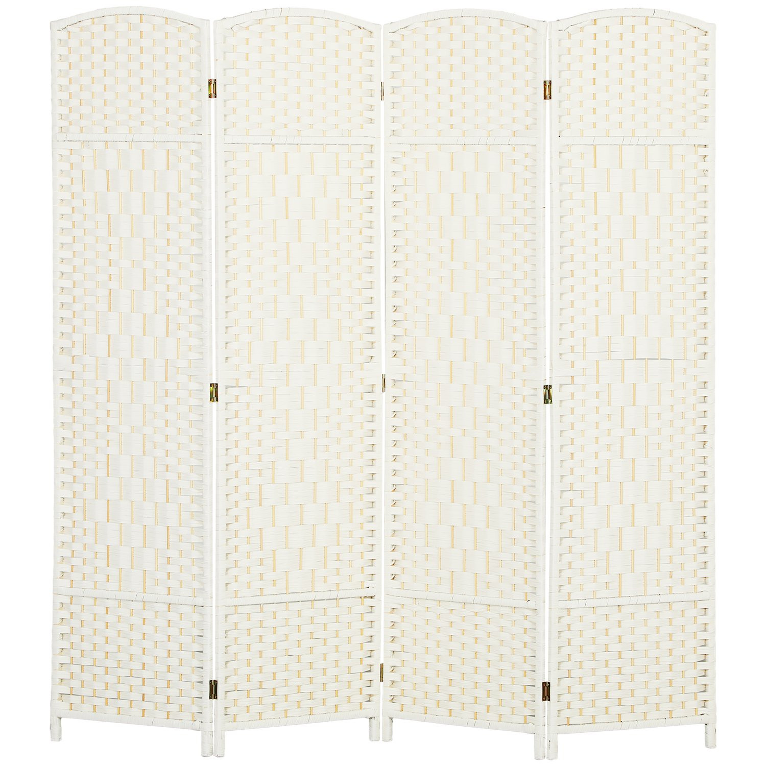 4-Panel Folding Room Divider, White, Polypropylene, Pine
