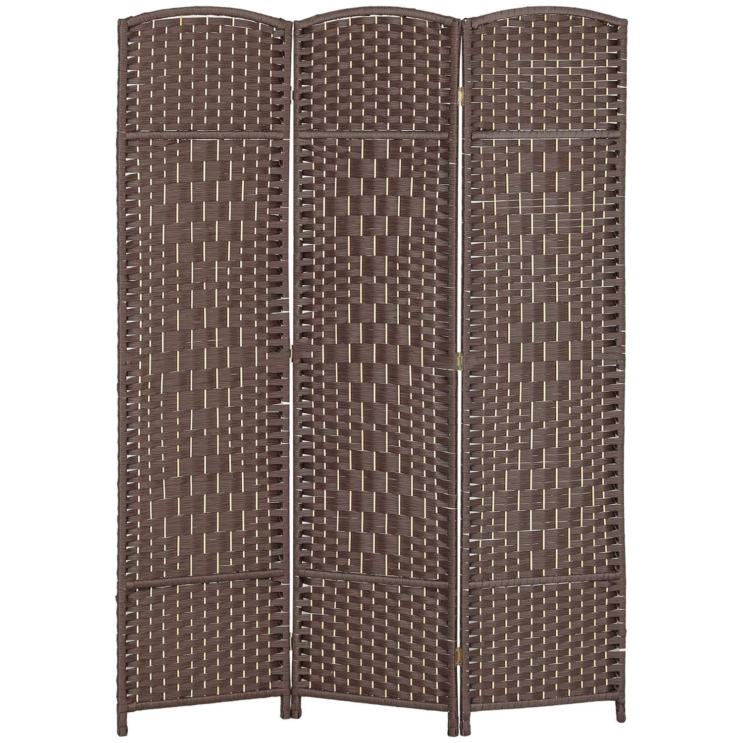 3-Panel Folding Room Divider, Brown Polypropylene, Pine Wood