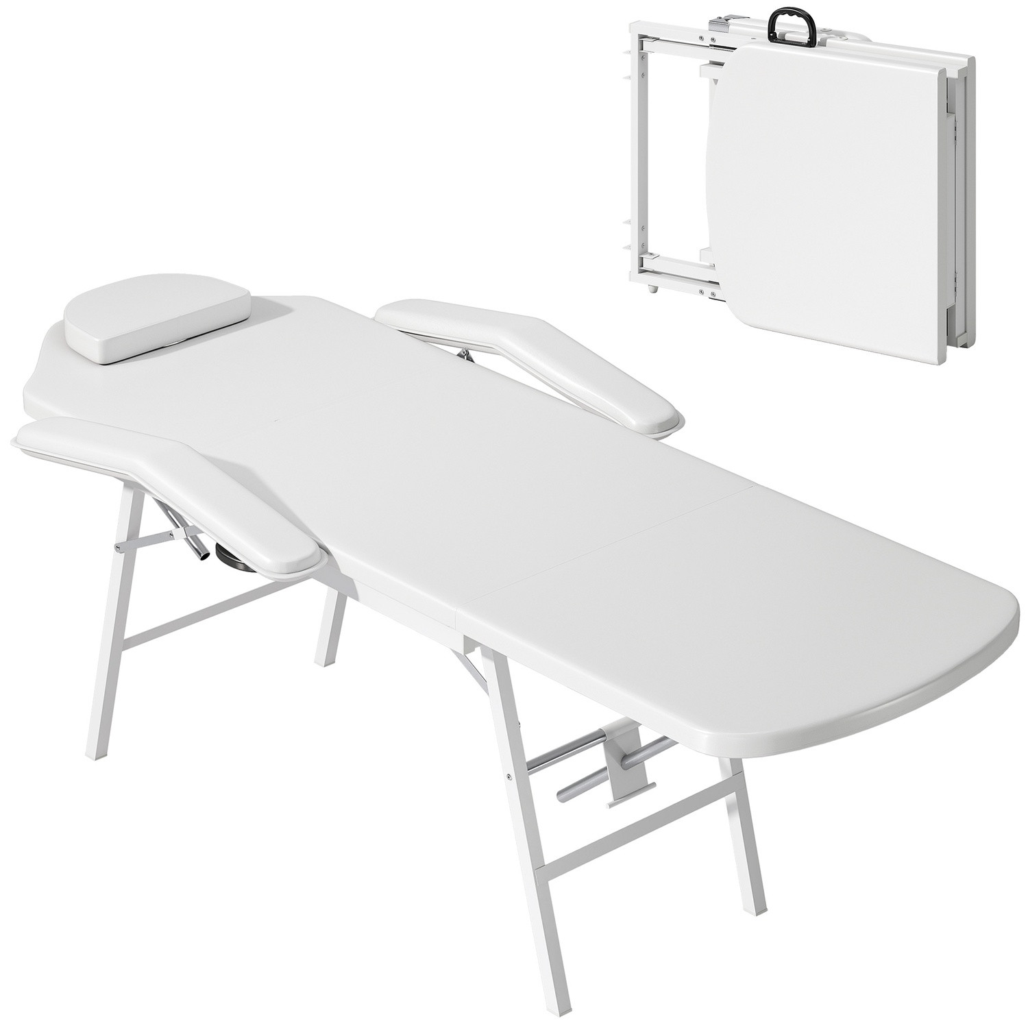 Portable Massage Table, Adjustable Back and Leg Rest, White