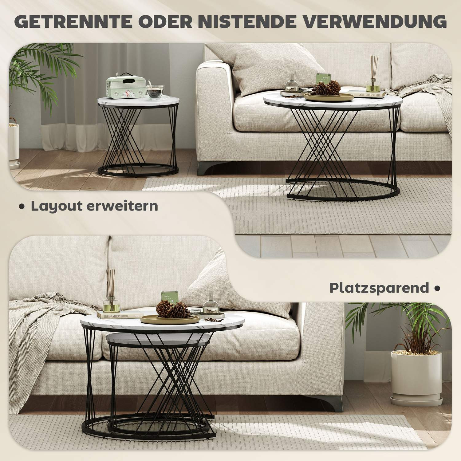 Satztisch-Set, Marmoroptik, Weiß, 2-teilig