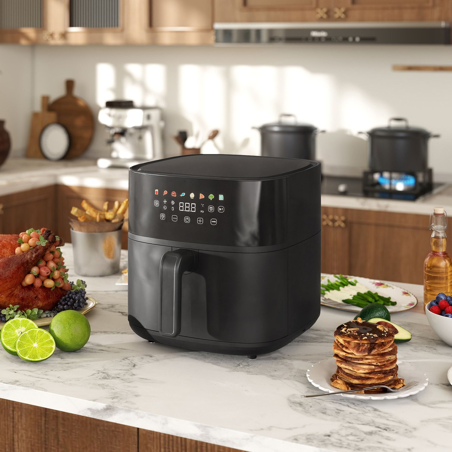 Friteuse à air, 8 L, 8 programmes, écran LED, noir