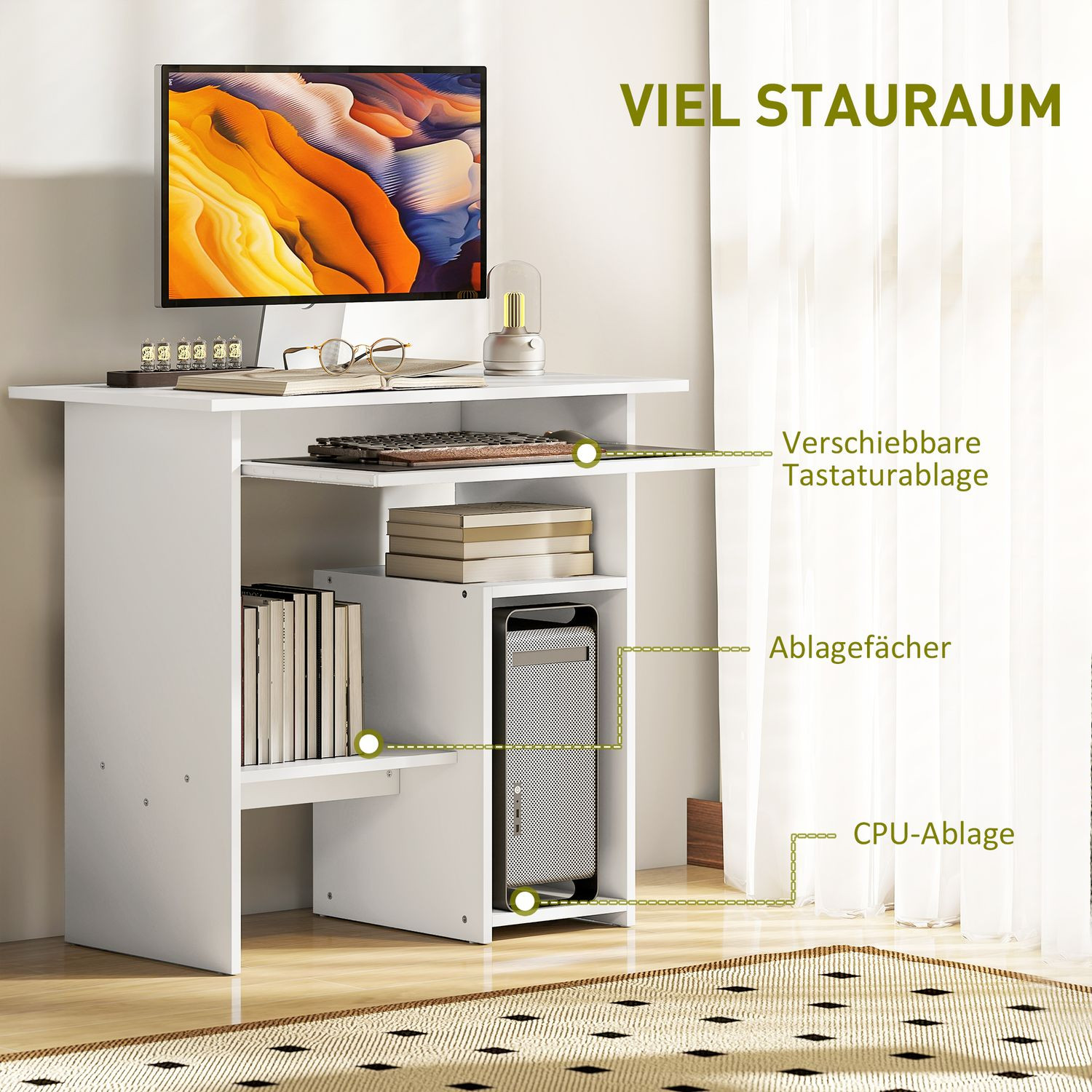 Weißer Computertisch, Spanplatte, 80 x 45 x 75 cm