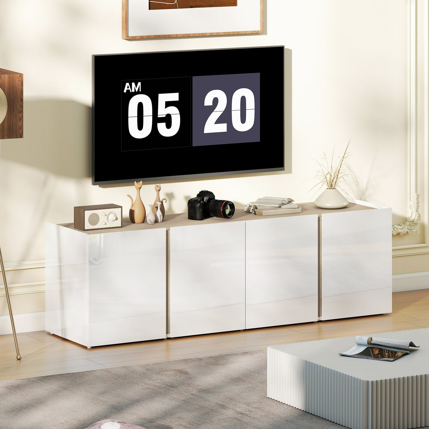 Suporte de TV para TVs de 65 polegadas, portas com fechamento suave...