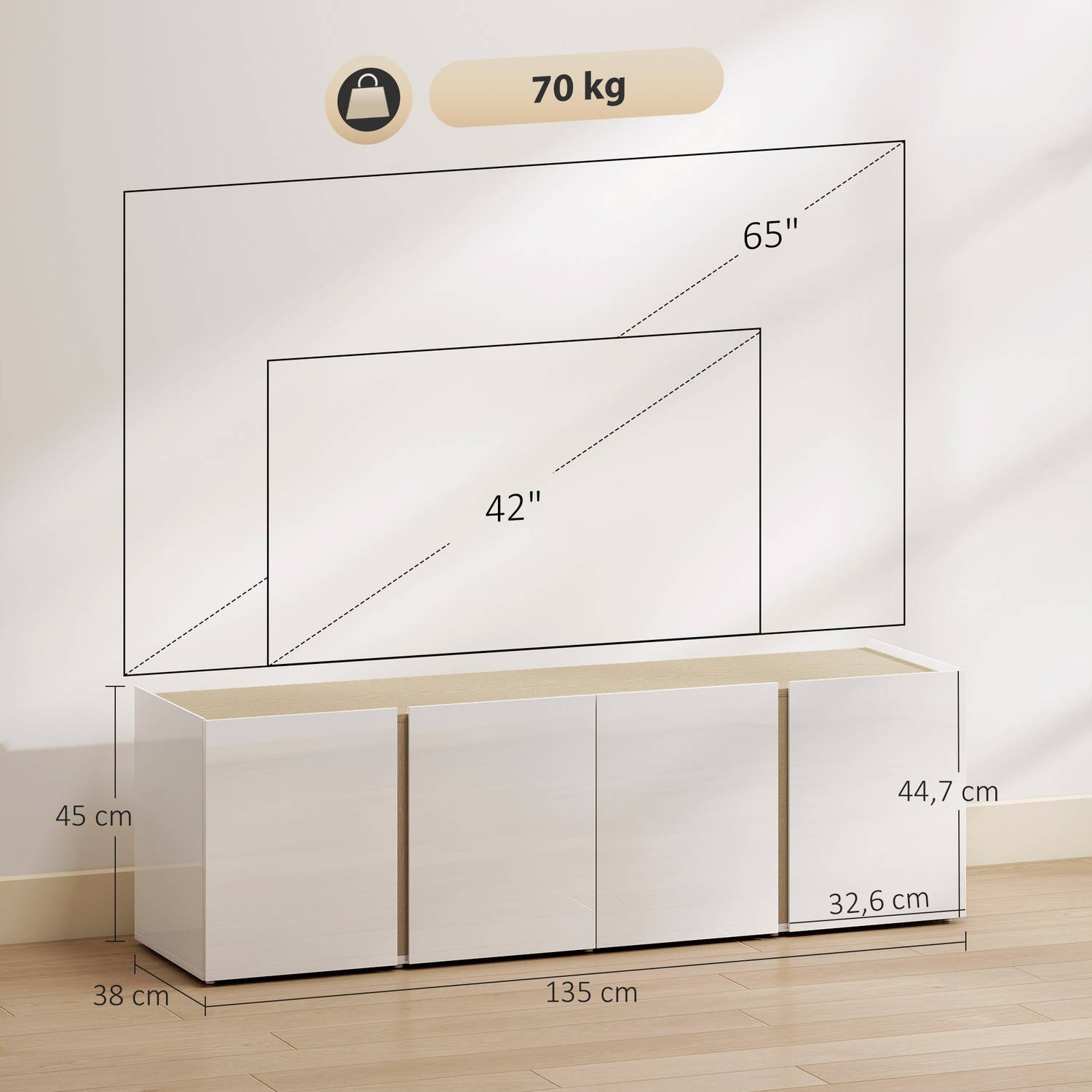 Suporte de TV para TVs de 65 polegadas, portas com fechamento suave...
