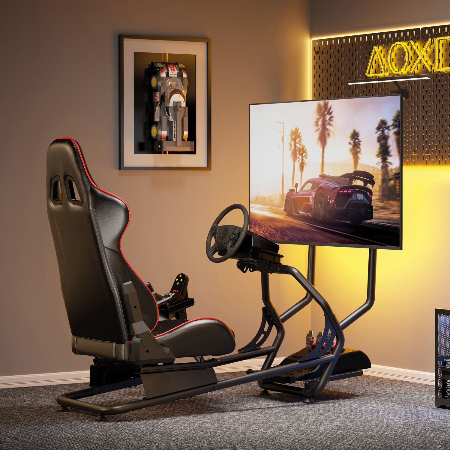 Cockpit de simulateur de course avec support d'écran 32-50"