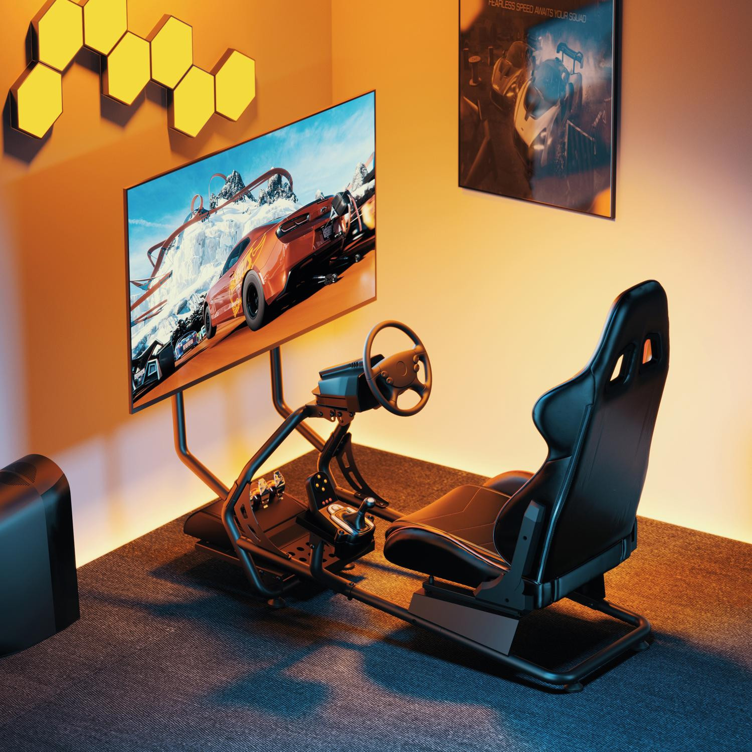 Cockpit de simulateur de course avec support d'écran 32-50"