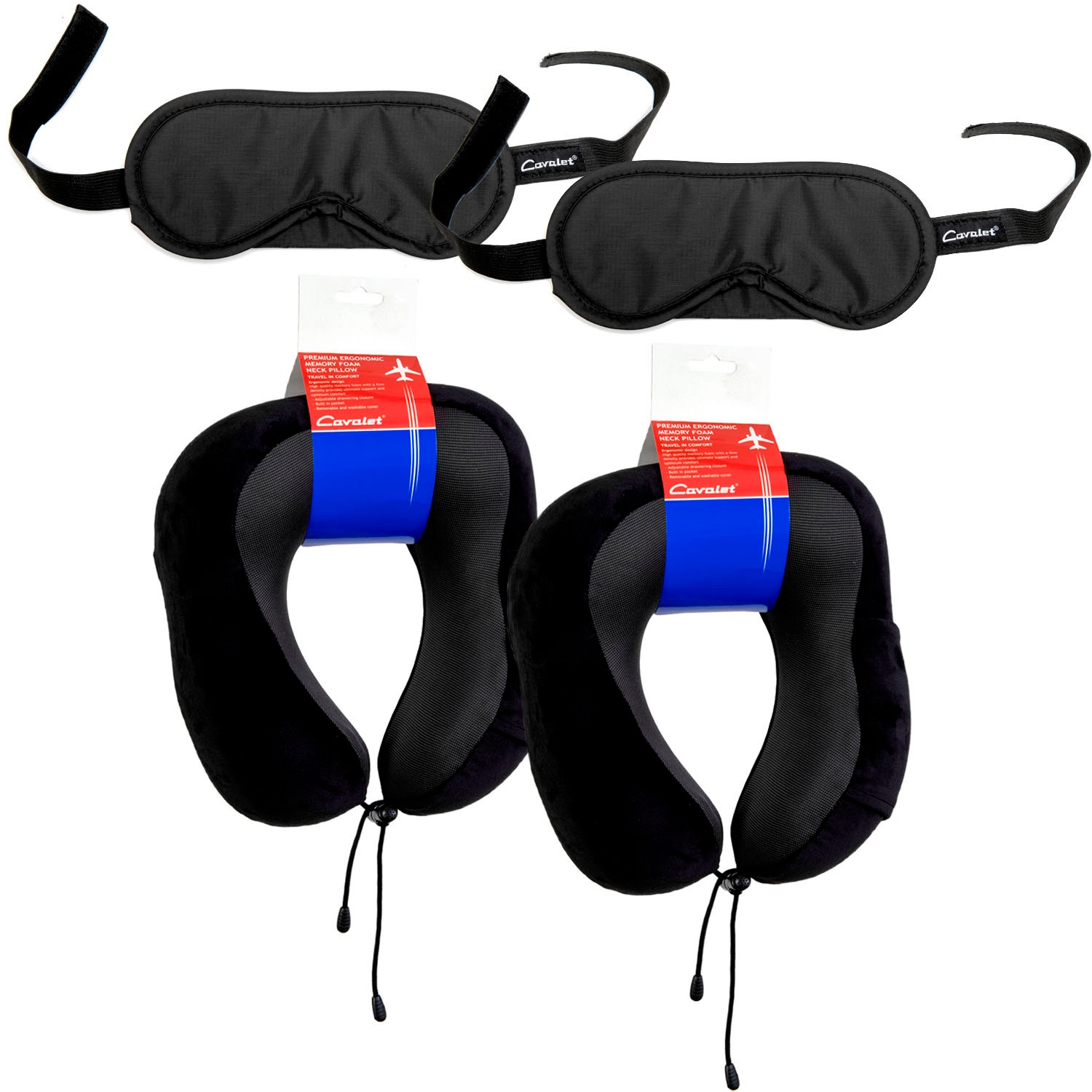 Kit da viaggio con 2 cuscini per il collo e 2 maschere per dormire