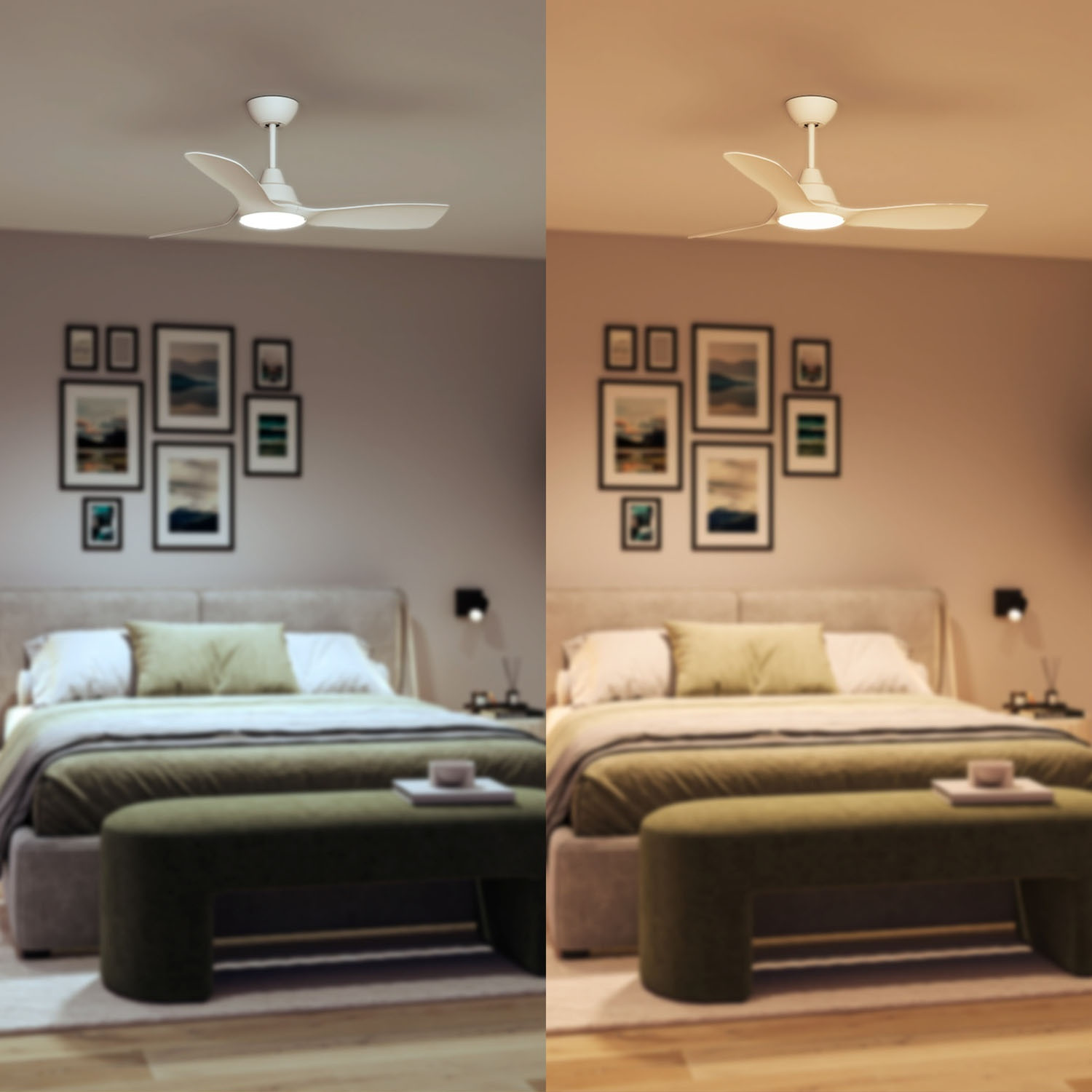 Ceiling Fan Light, Adjustable White LED, Ø135 cm, Remote-Controlled