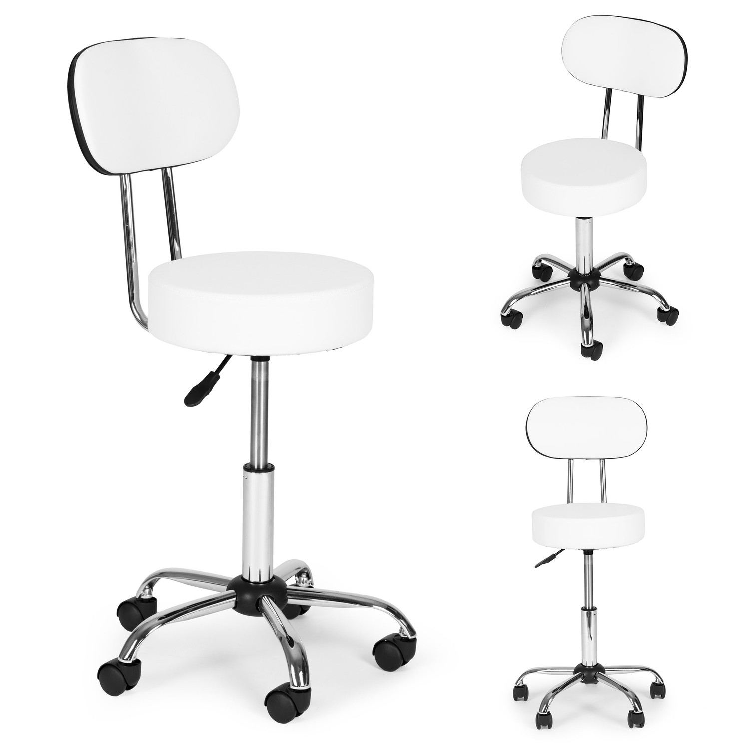 Taburete giratorio ajustable con respaldo – Blanco