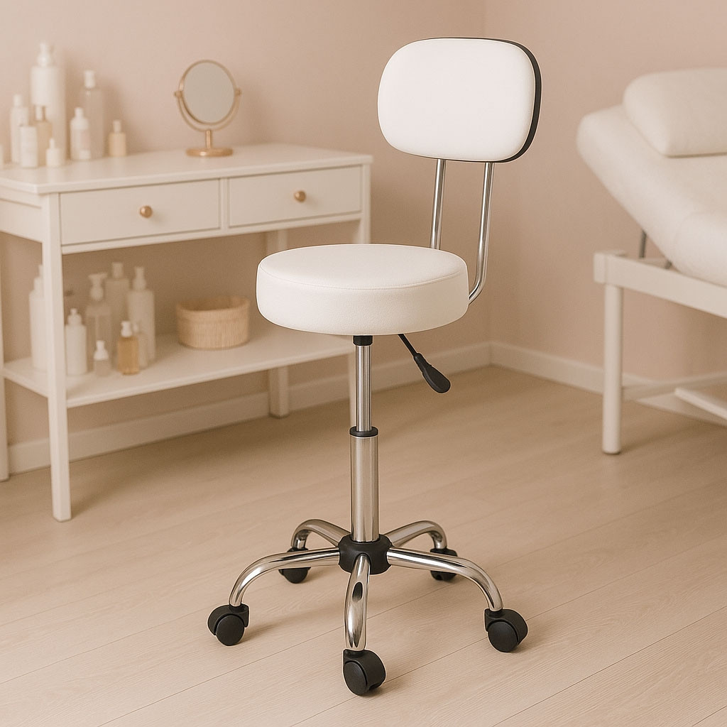 Taburete giratorio ajustable con respaldo – Blanco