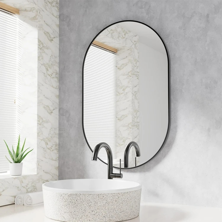 Specchio ovale, cornice nera, 100x50 cm