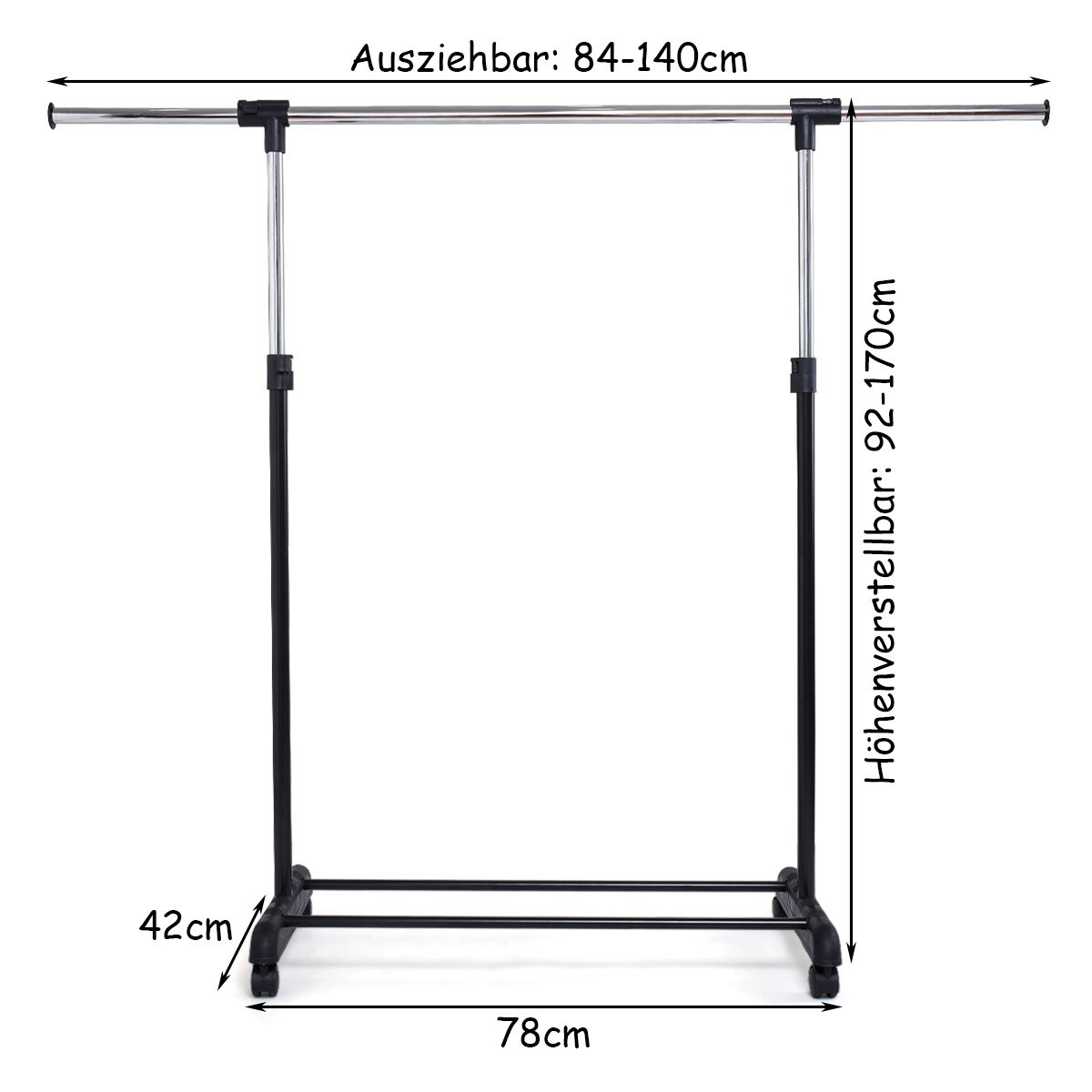 Adjustable Clothes Rack with Shelf and Wheels