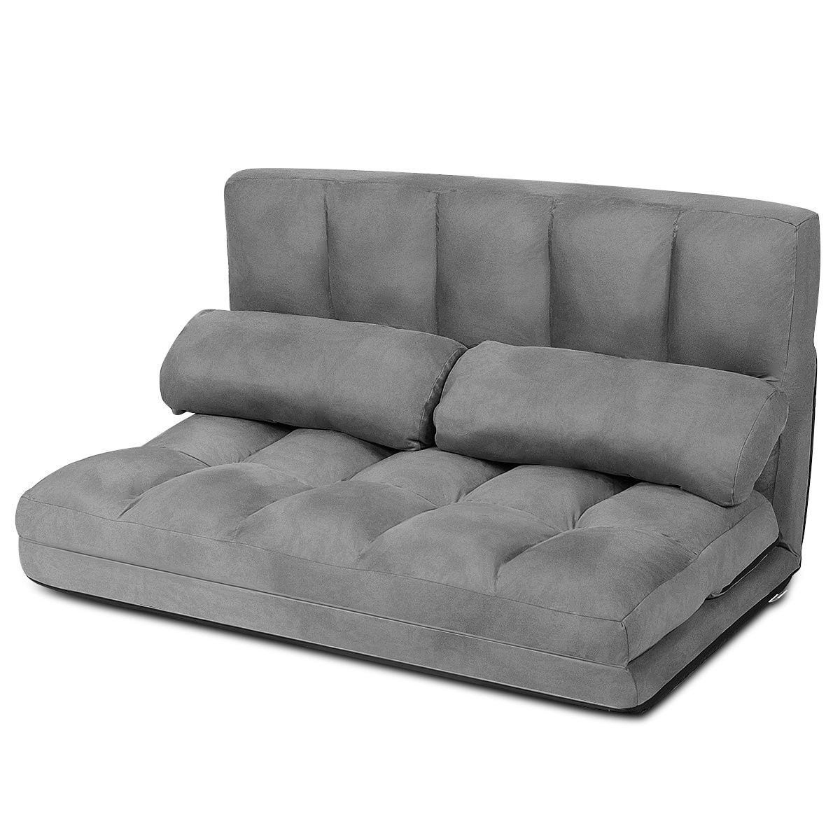 Sofá cama ajustable en el suelo con 2 cojines, gris