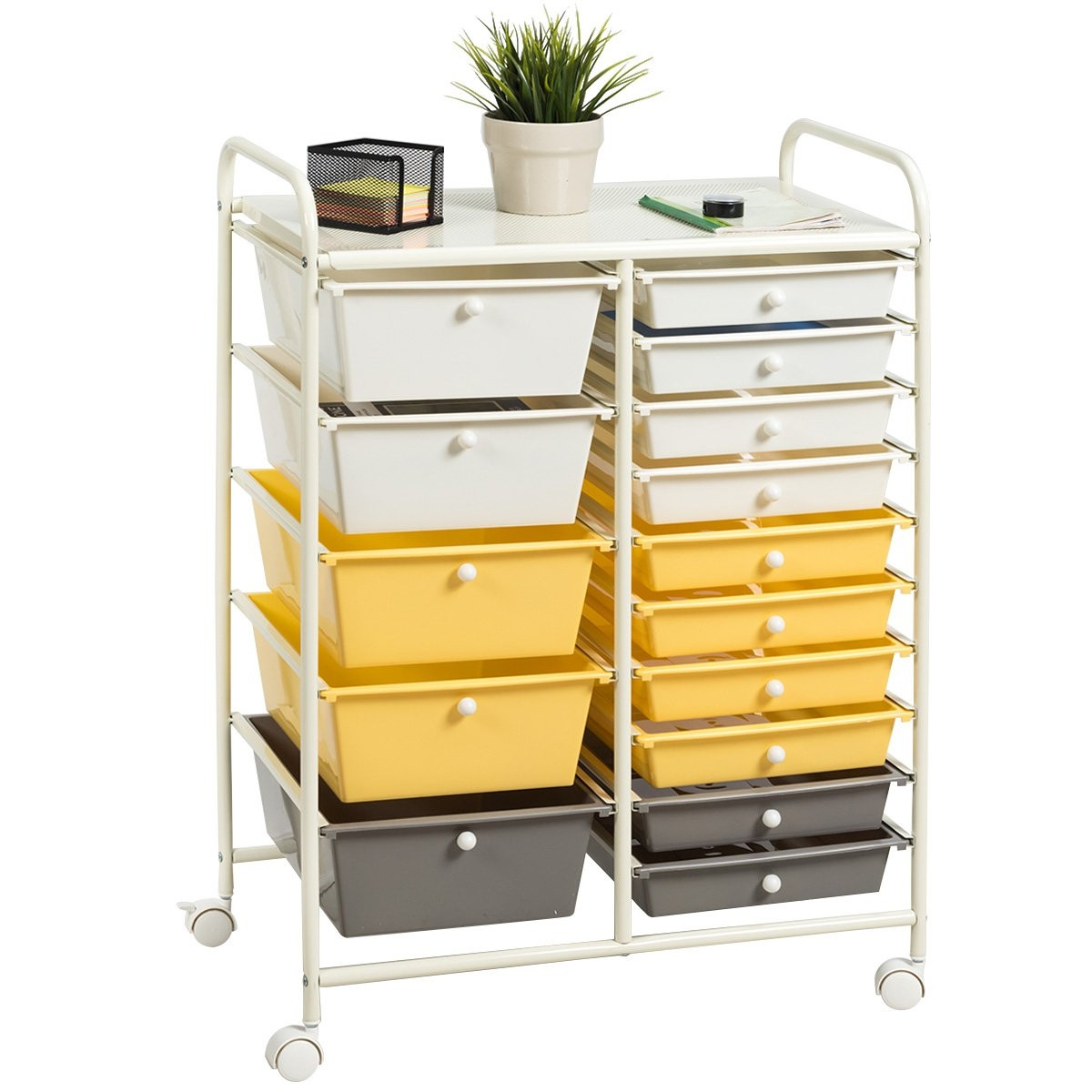Mobile Storage Cart with 15 Stackable Drawers, Multi-Color