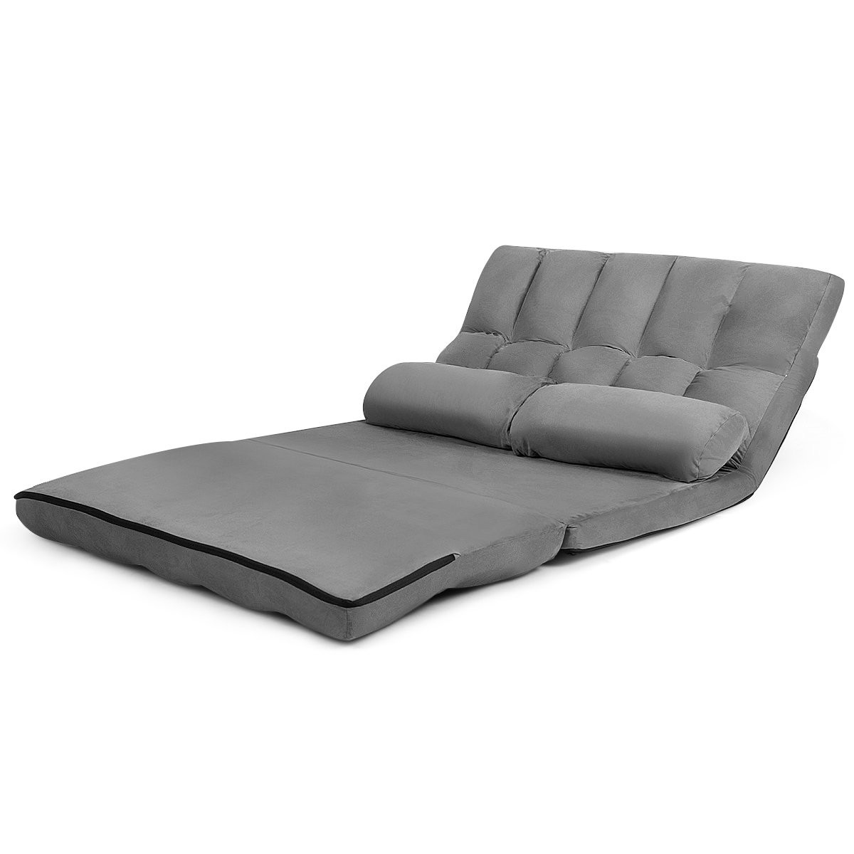 Sofá cama ajustable en el suelo con 2 cojines, gris