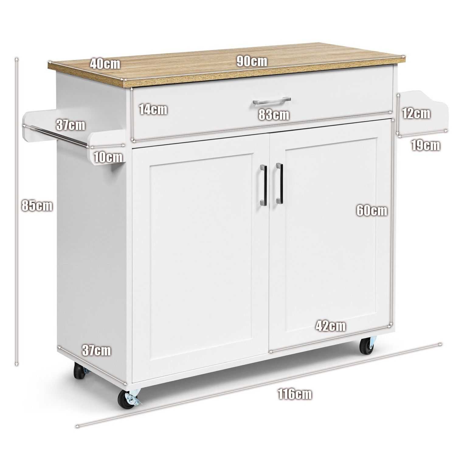 Kitchen Cart with Adjustable Shelf and Locking Wheels