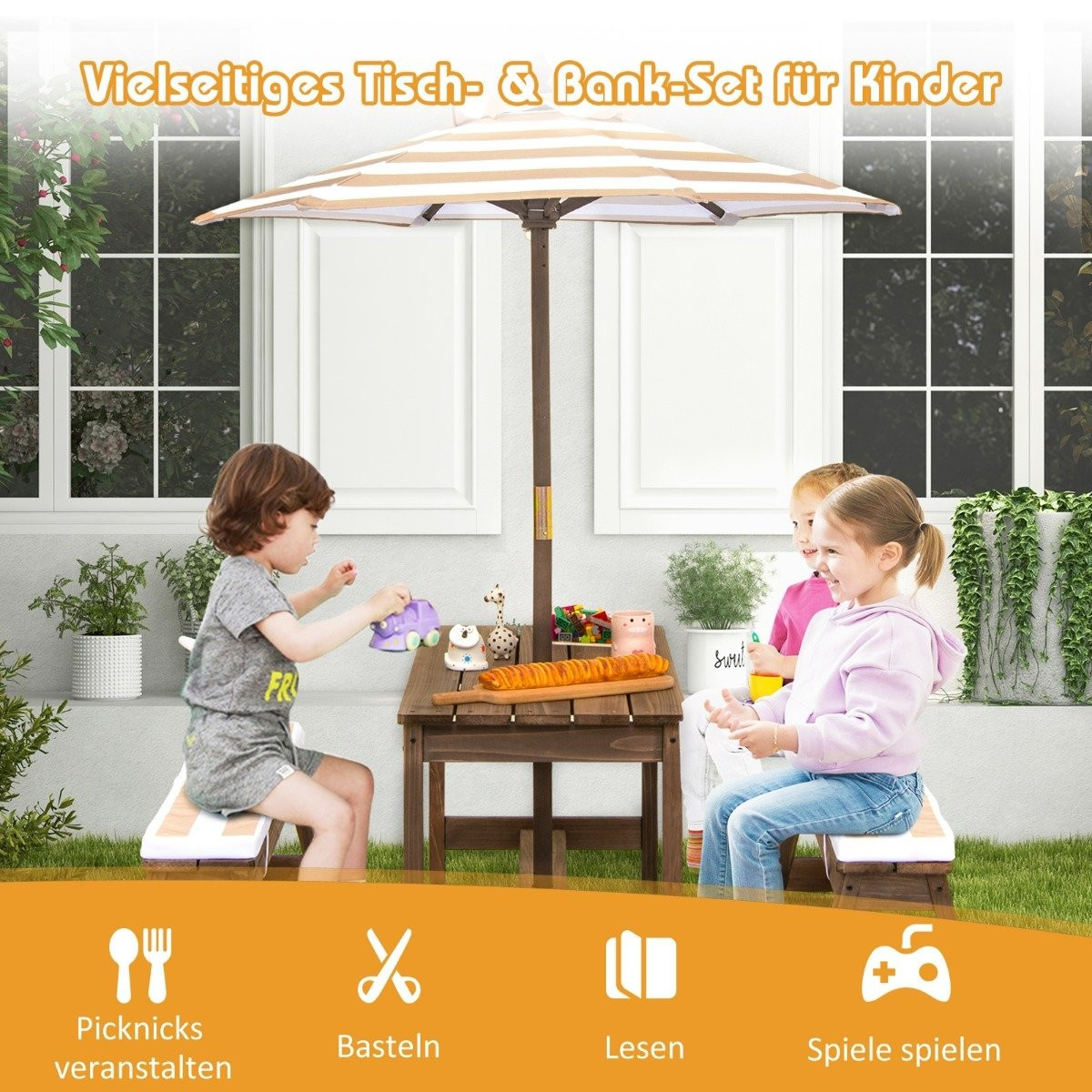 Set da picnic per bambini con ombrellone e panche