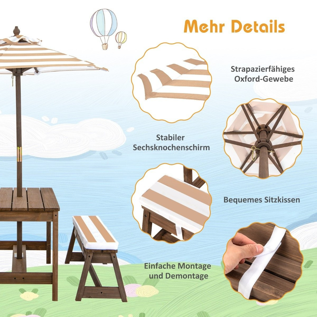 Set da picnic per bambini con ombrellone e panche
