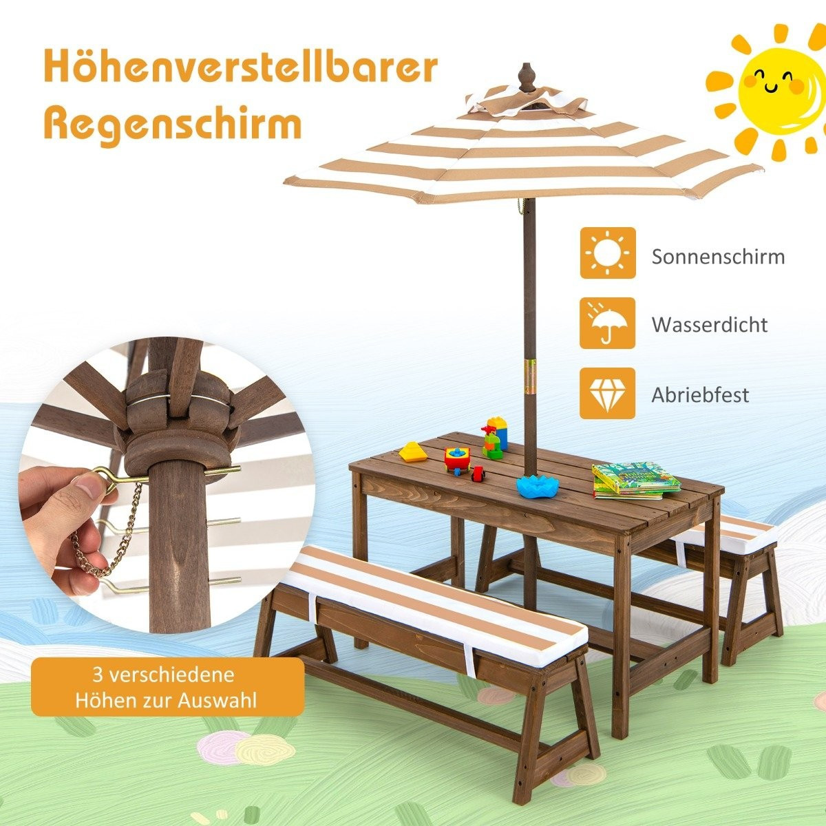 Set da picnic per bambini con ombrellone e panche