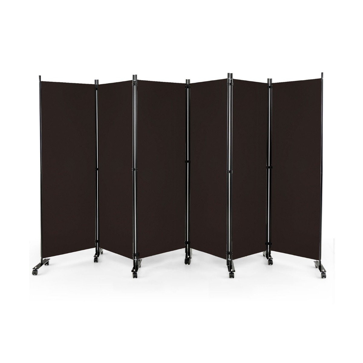 6-Panel Folding Room Divider with Lockable Wheels, Brown
