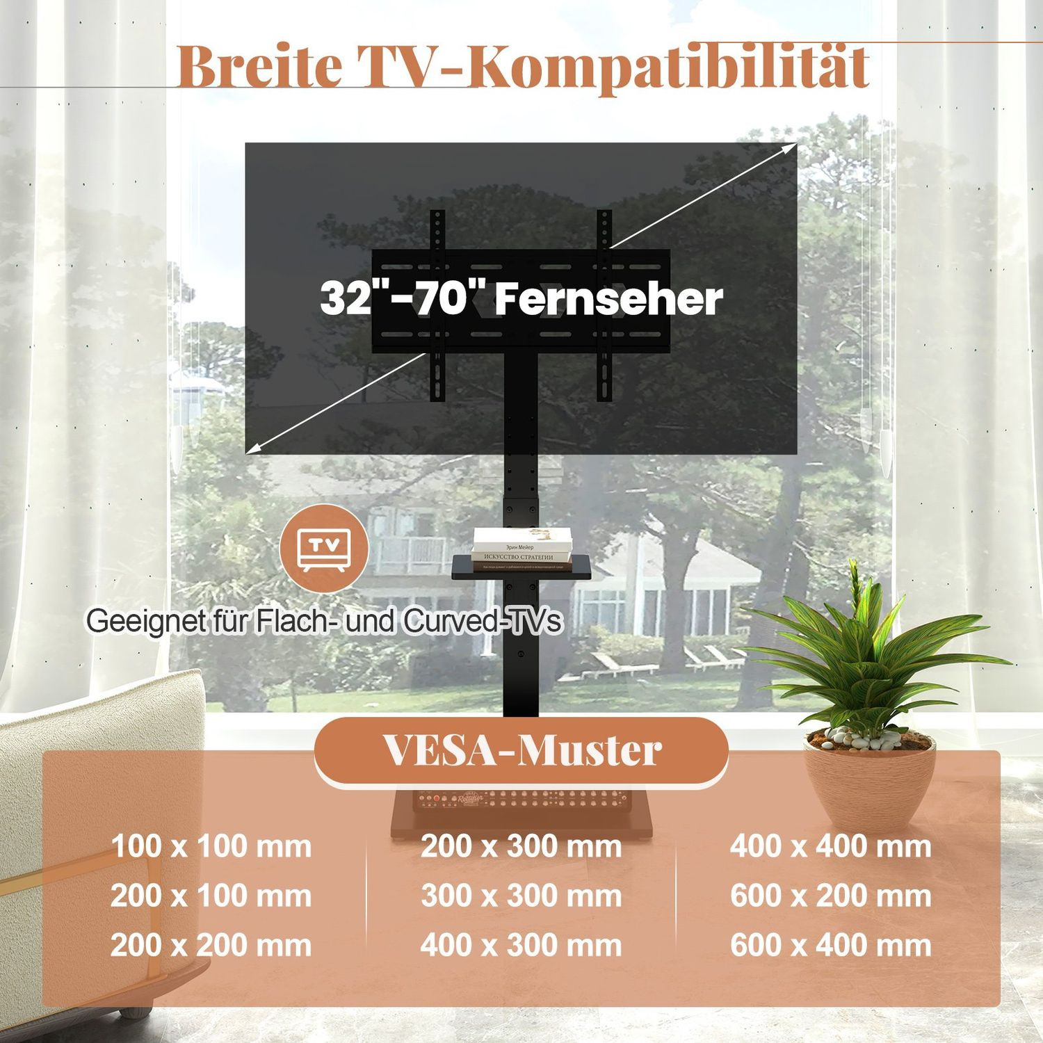 Suporte de TV para telas de 32 a 70 polegadas com altura ajustável