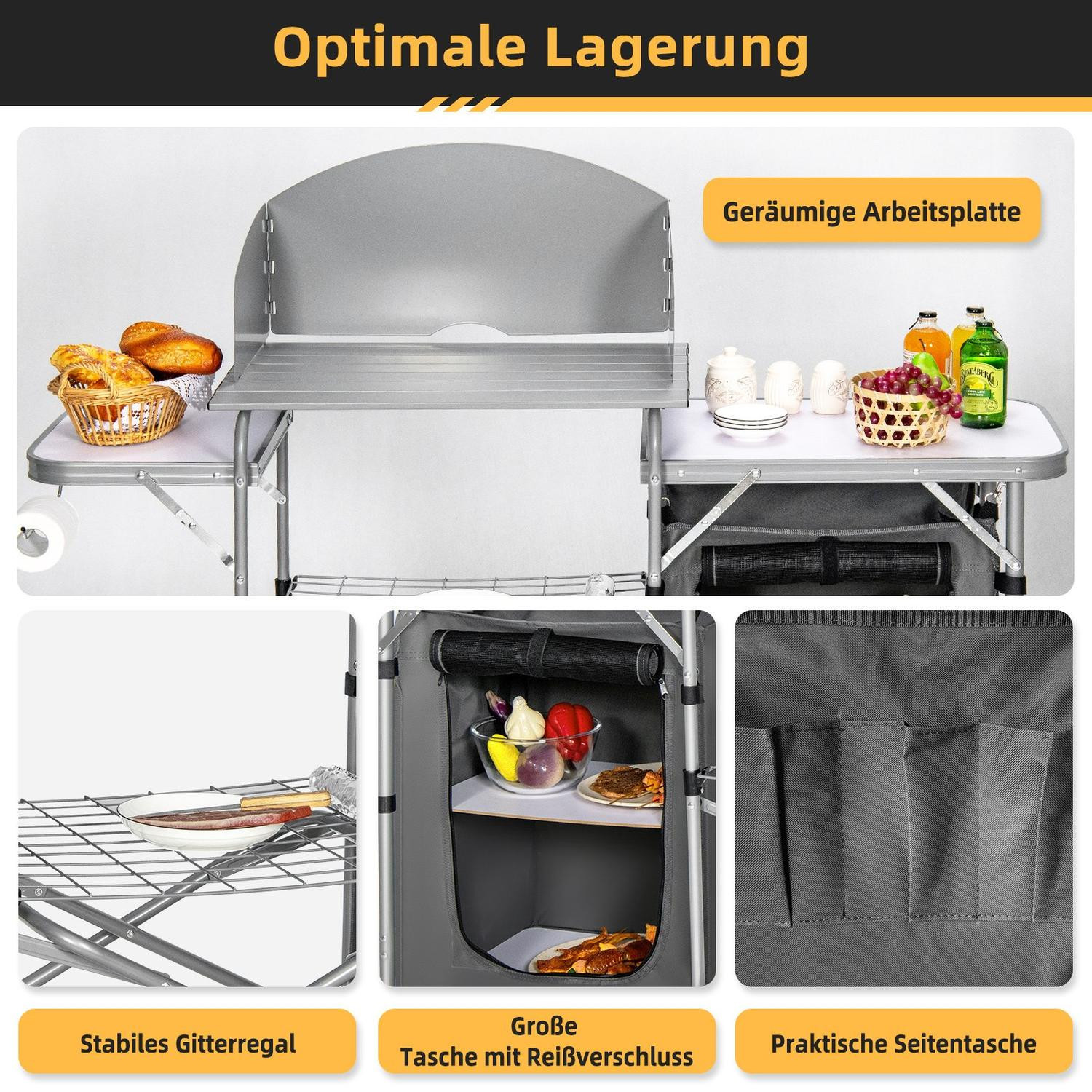 Portable Folding Camping Kitchen with Windshield & Storage
