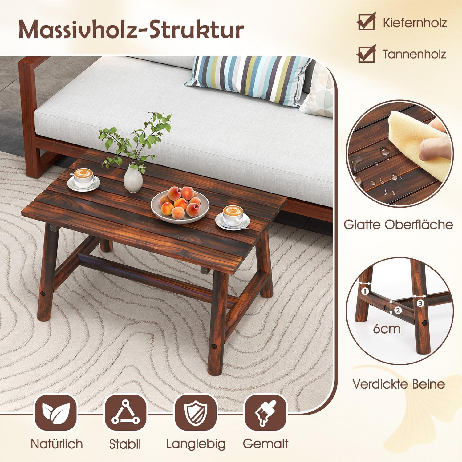 Mesa de centro de madeira de pinho para área externa – Design retan...