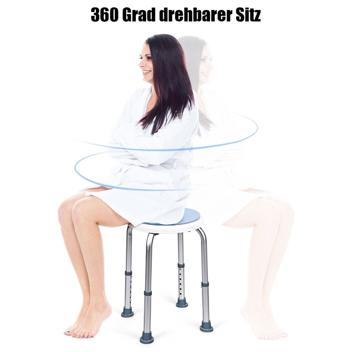 360° Rotating Shower Stool, Adjustable Height, Blue