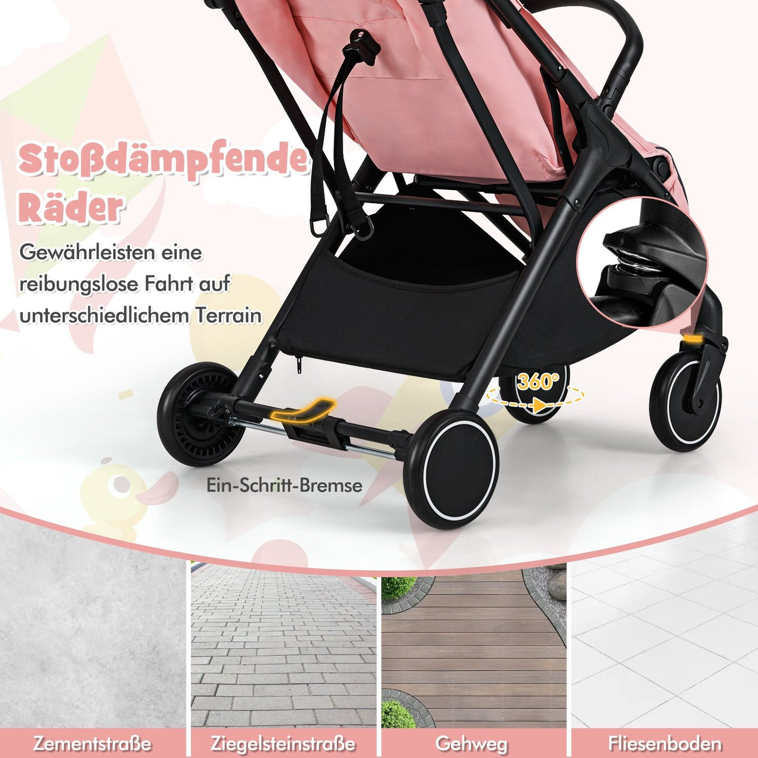 Foldable Travel Stroller with Recline, Adjustable Backrest
