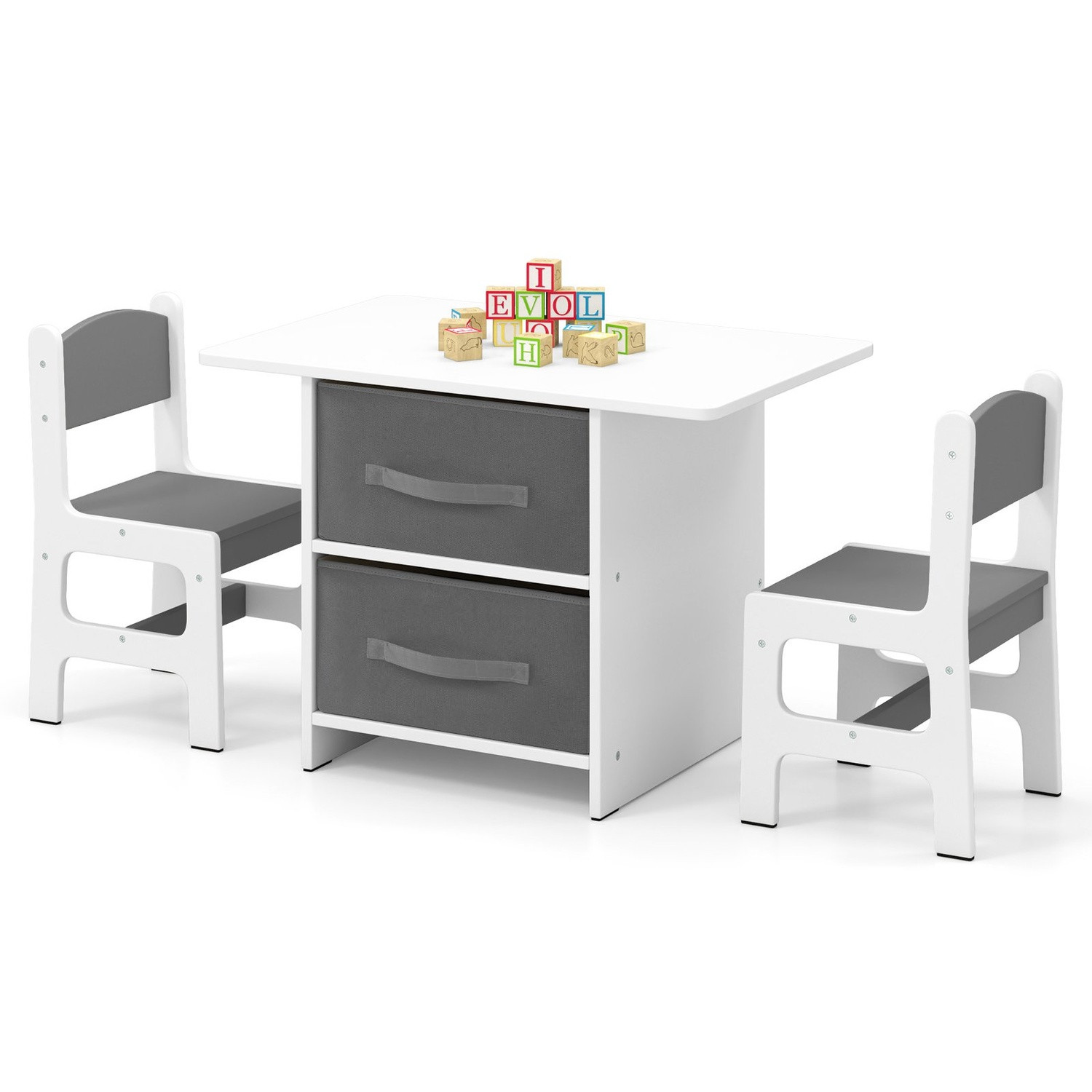 Conjunto de mesa e 2 cadeiras infantis com compartimentos de armaze...