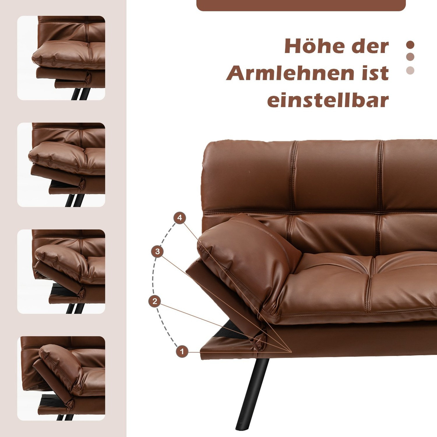 Sofá-cama futon conversível com encosto ajustável