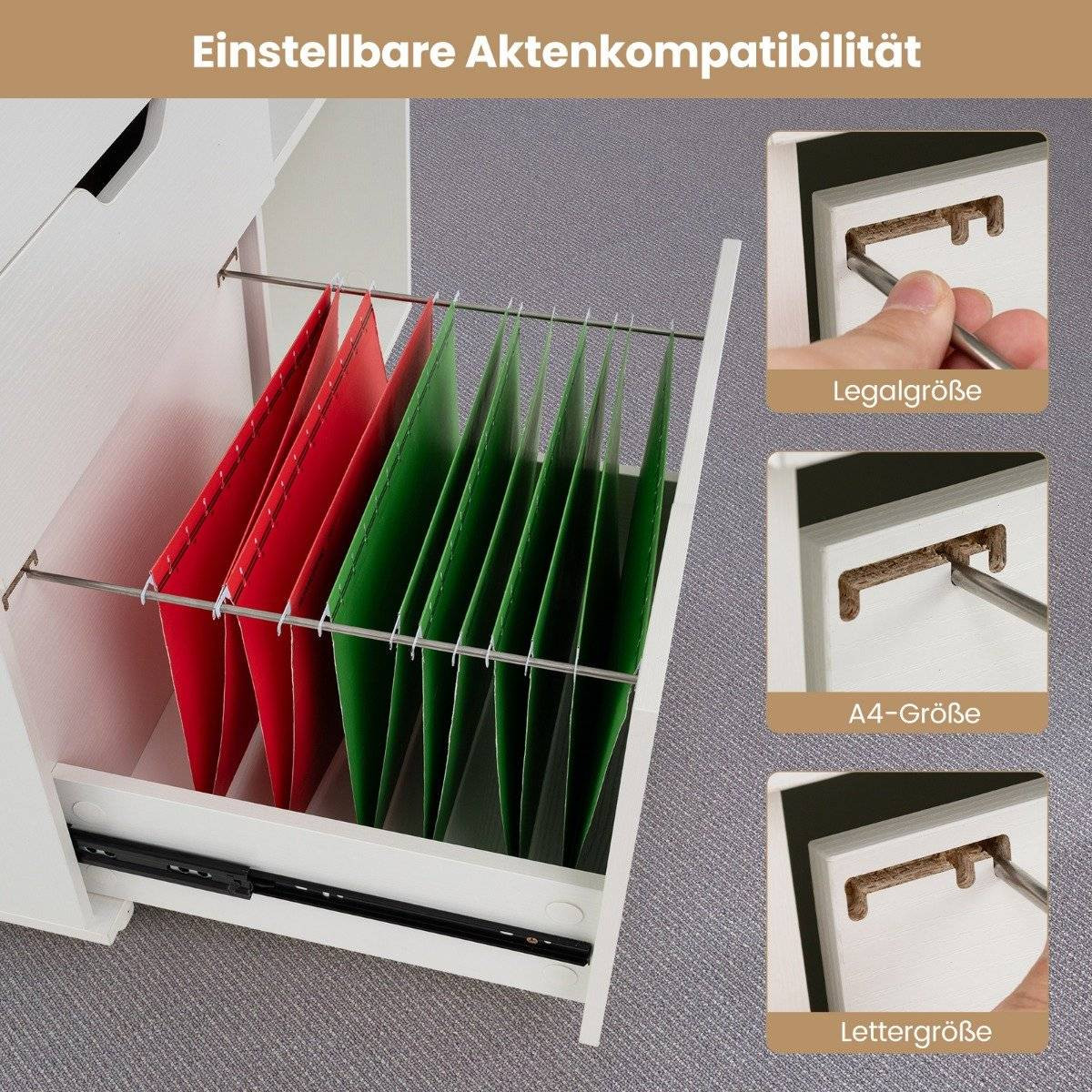 Mobiletto portadocumenti con 3 cassetti e ruote, bianco
