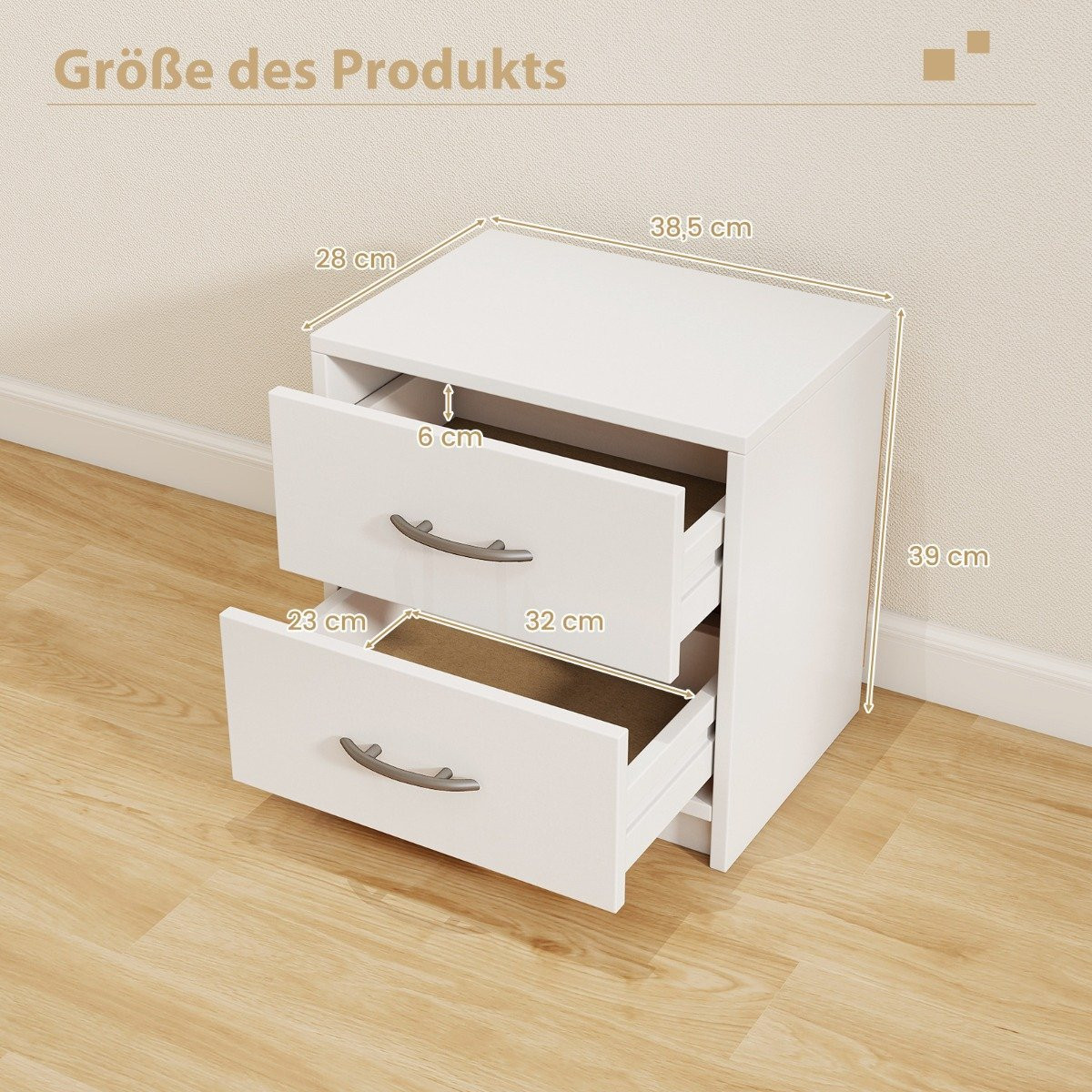 Table de chevet compacte à 2 tiroirs – Blanche